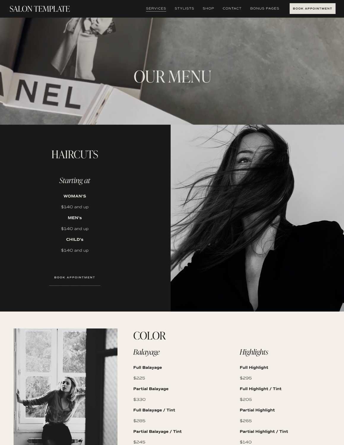 Squarespace Salon Template