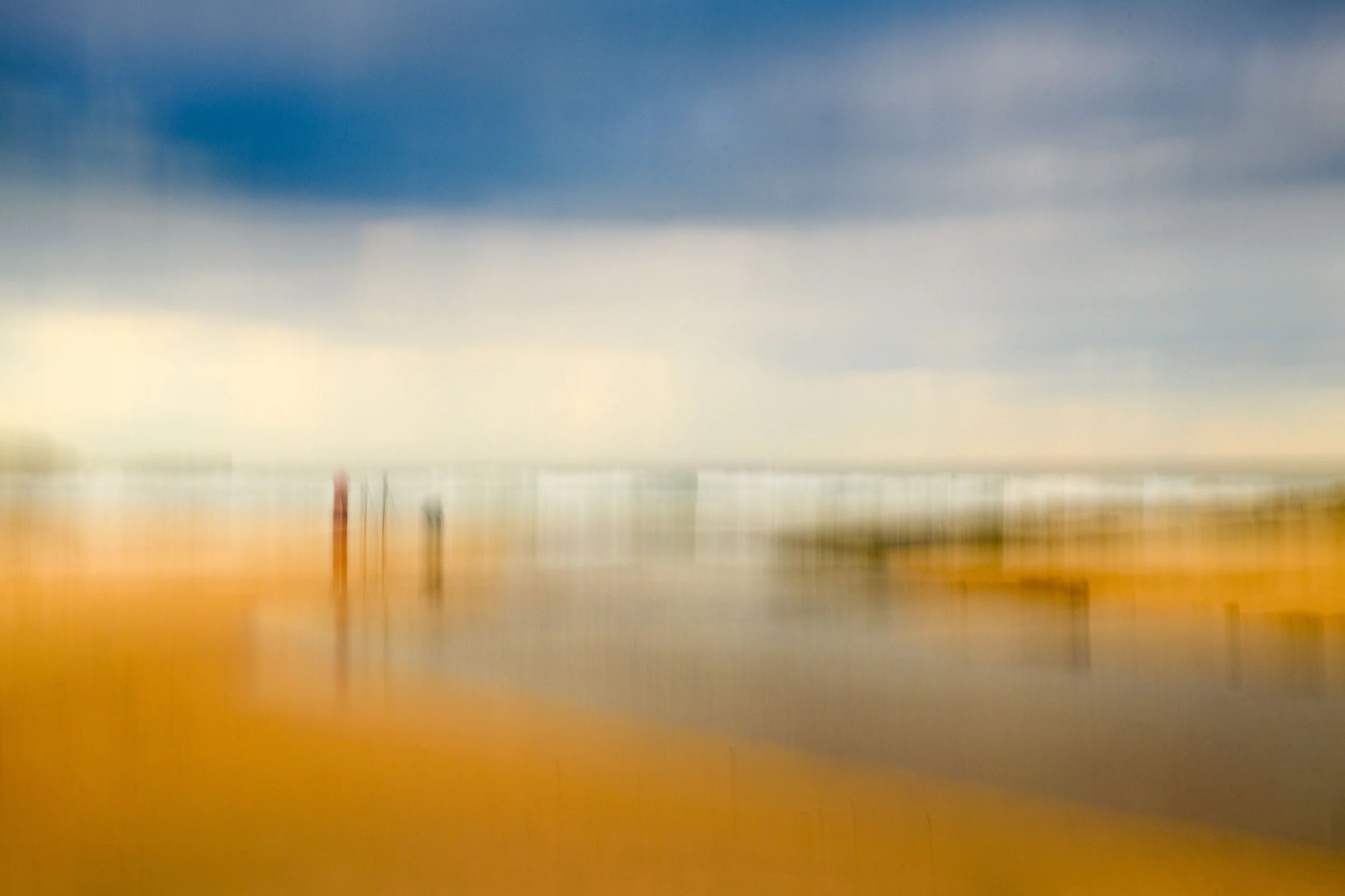 Intentional camera movement image of beach with fishermen strong blurring watercolor effect | Bermagui | Sapphire Coast | Brisbane landscape and travel photographer Ralph McConaghy