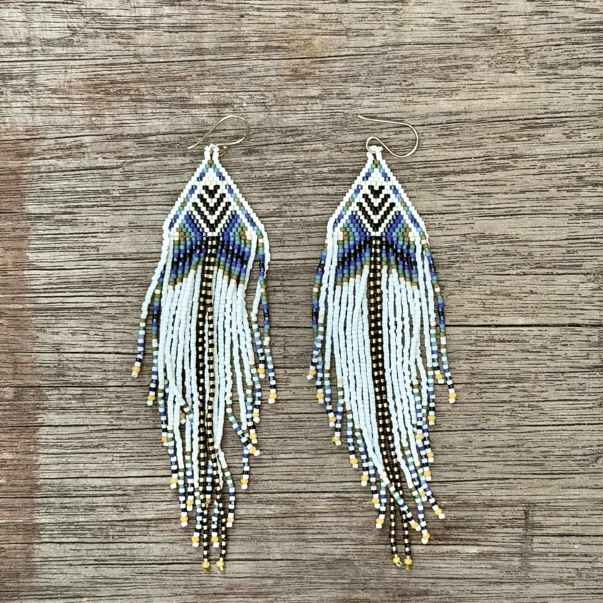Yawanawa Fringe Earrings White & Blue