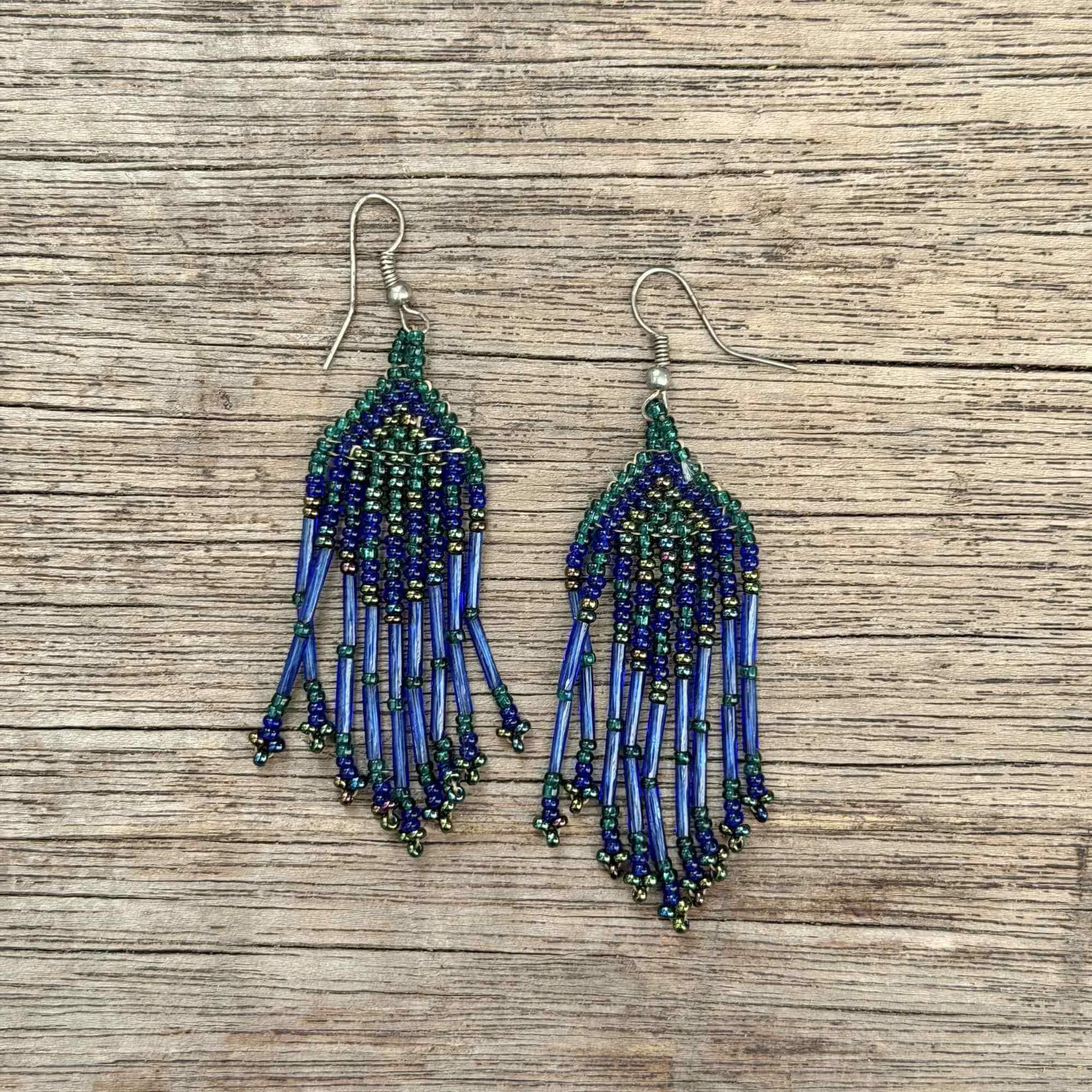 Yawanawa Fringe Earrings Blue
