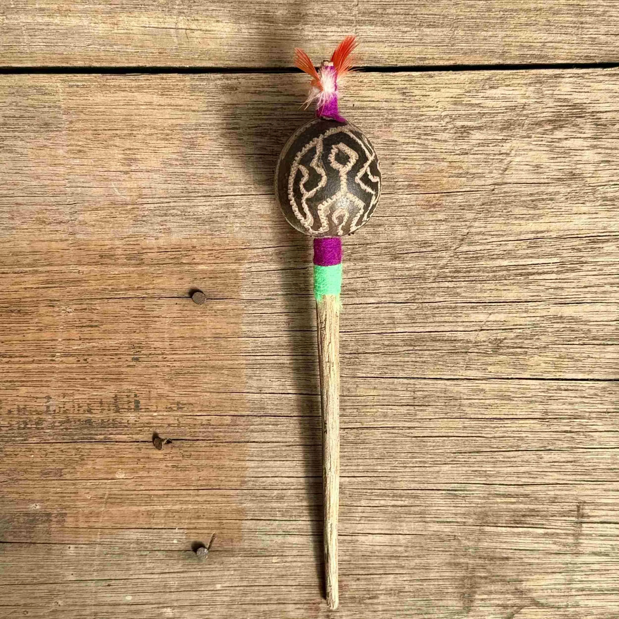 vajras-handmade-peruvian-gourd-rattle-figure-purple-green.jpg