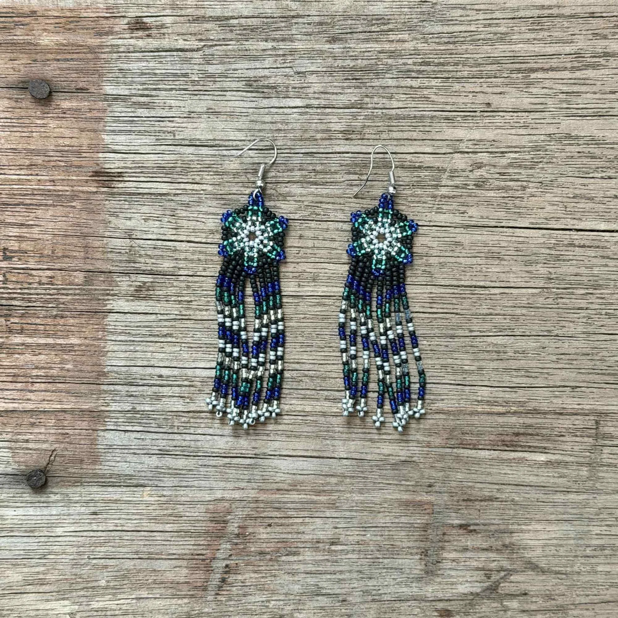 Yawanawa Star Earrings  Blue & Green