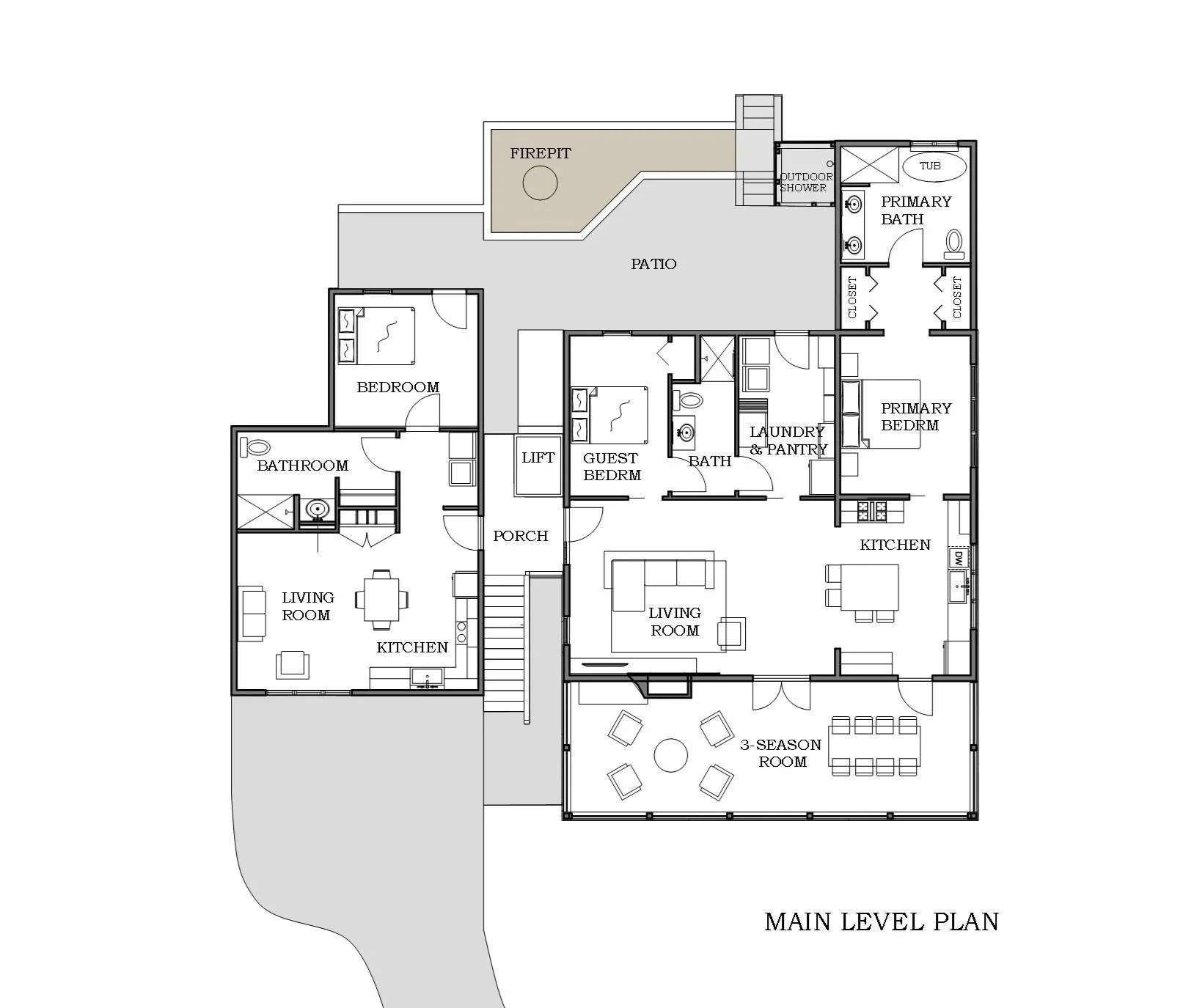 mid-century cabin main level plan