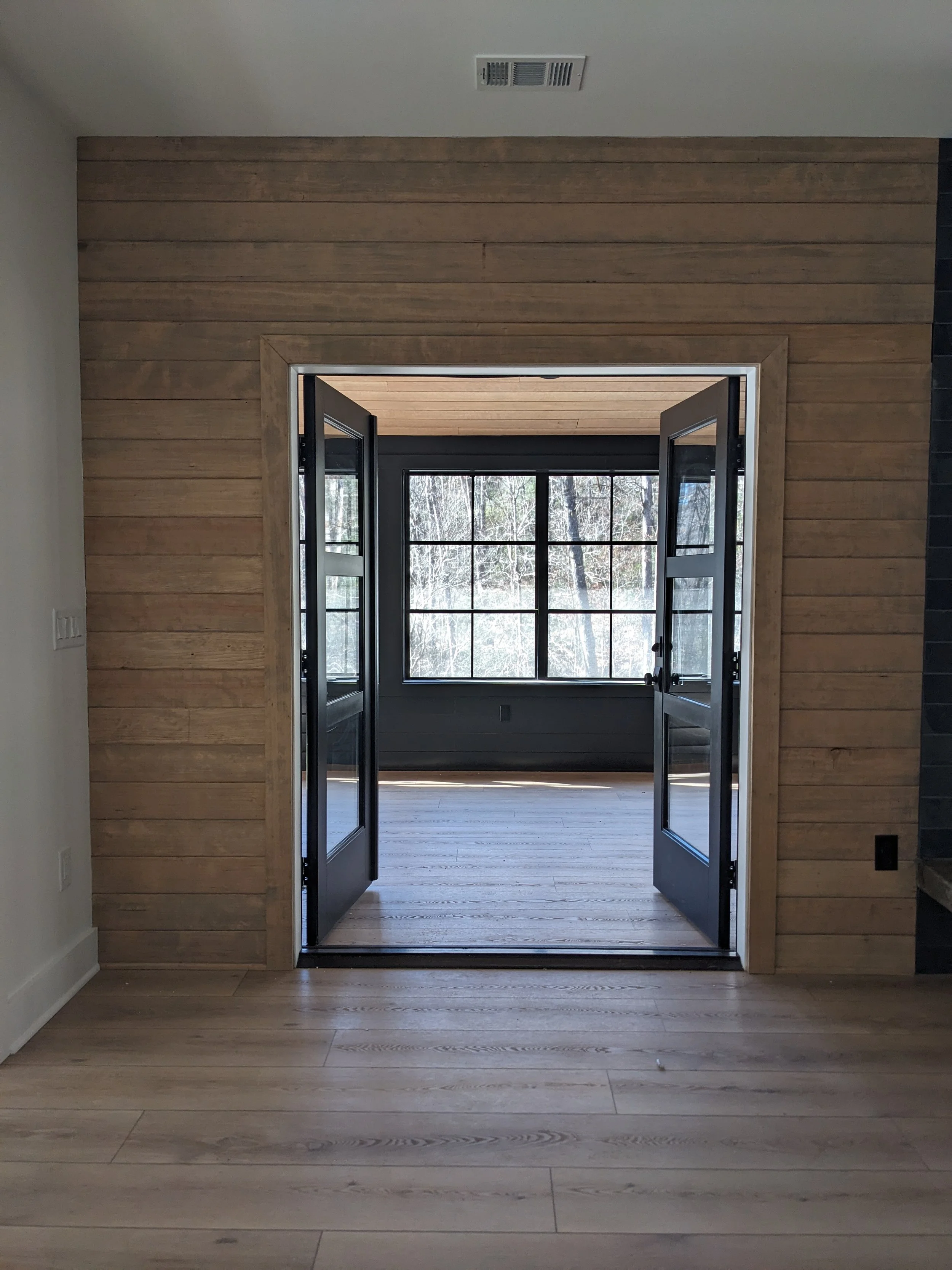 mid-century cabin living room