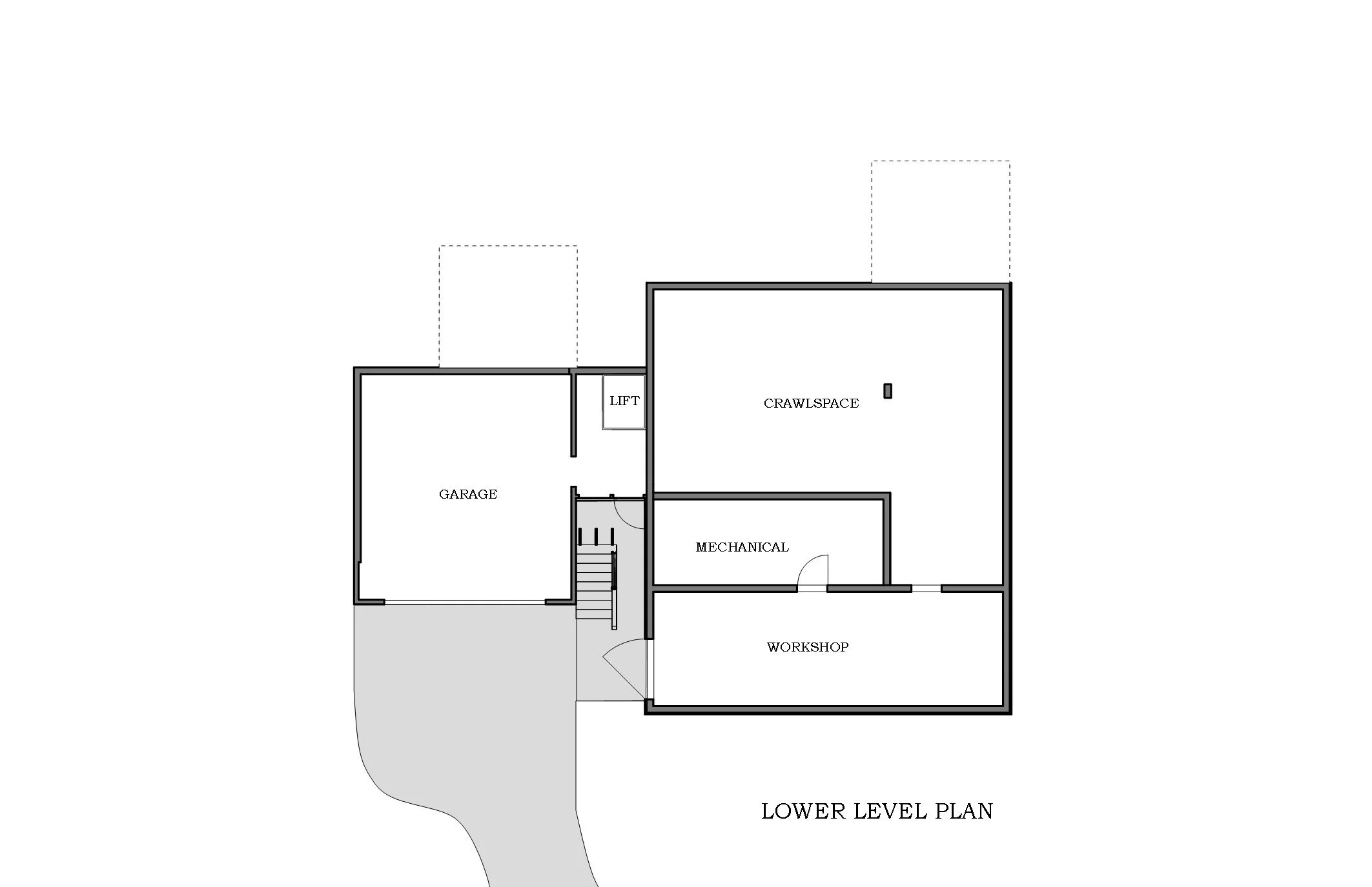 mid-century cabin lower level plan