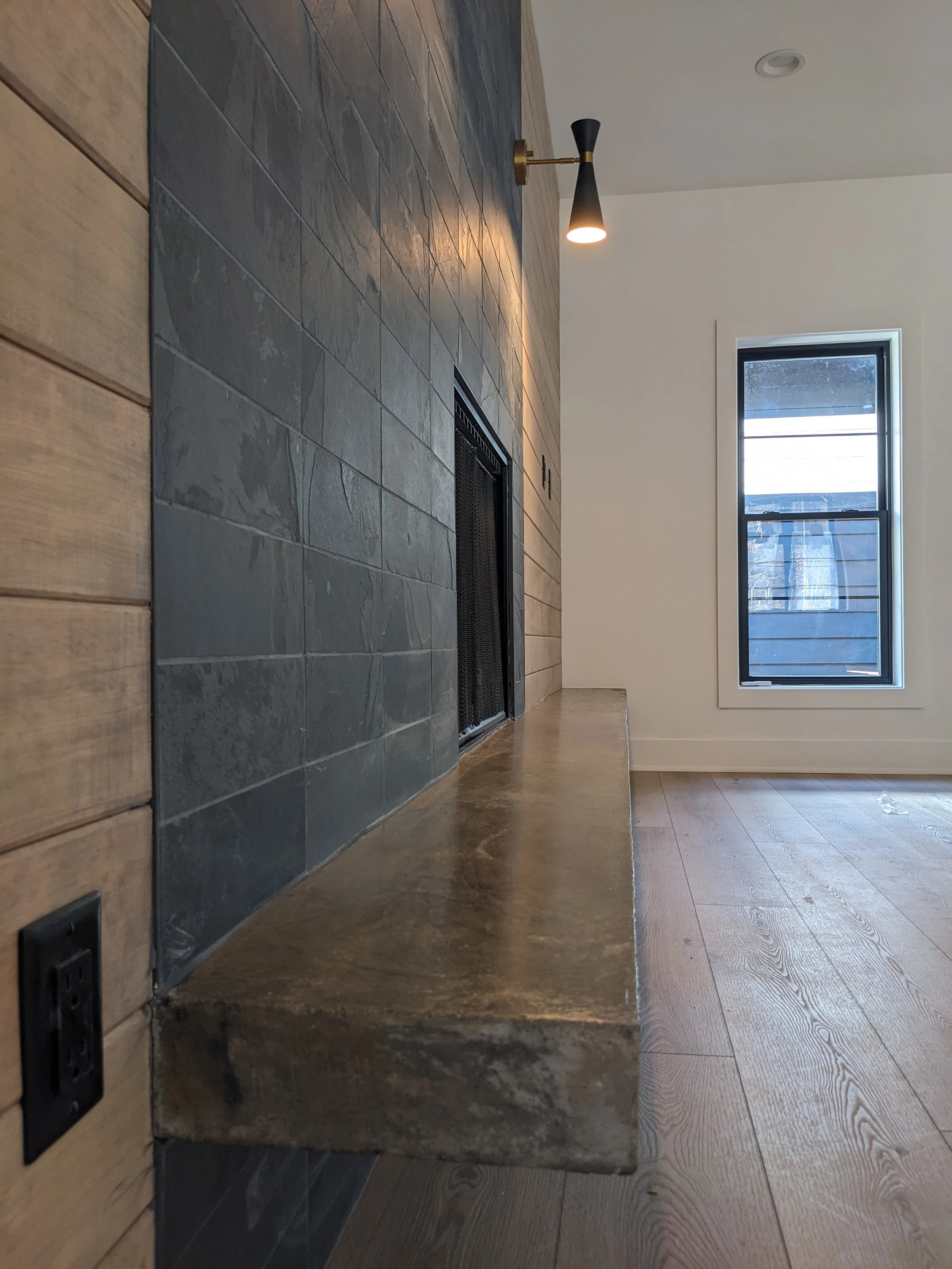 mid-century cabin fireplace