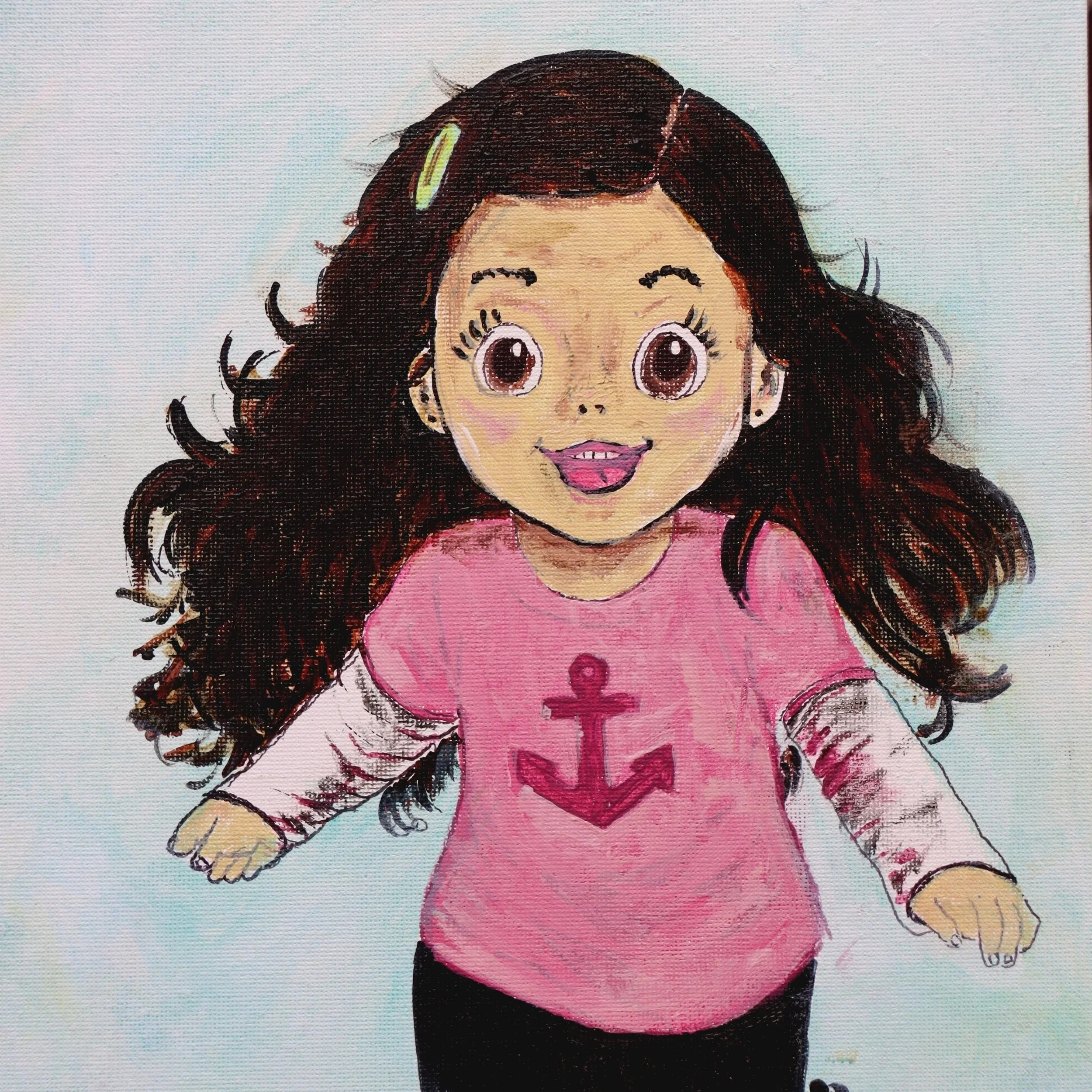 A heartwarming illustration of a smiling little girl symbolizing strength, comfort, and resilience. Created as part of a children’s hospital art initiative in partnership with Art2Hearts Foundation to bring encouragement and joy to young patients.