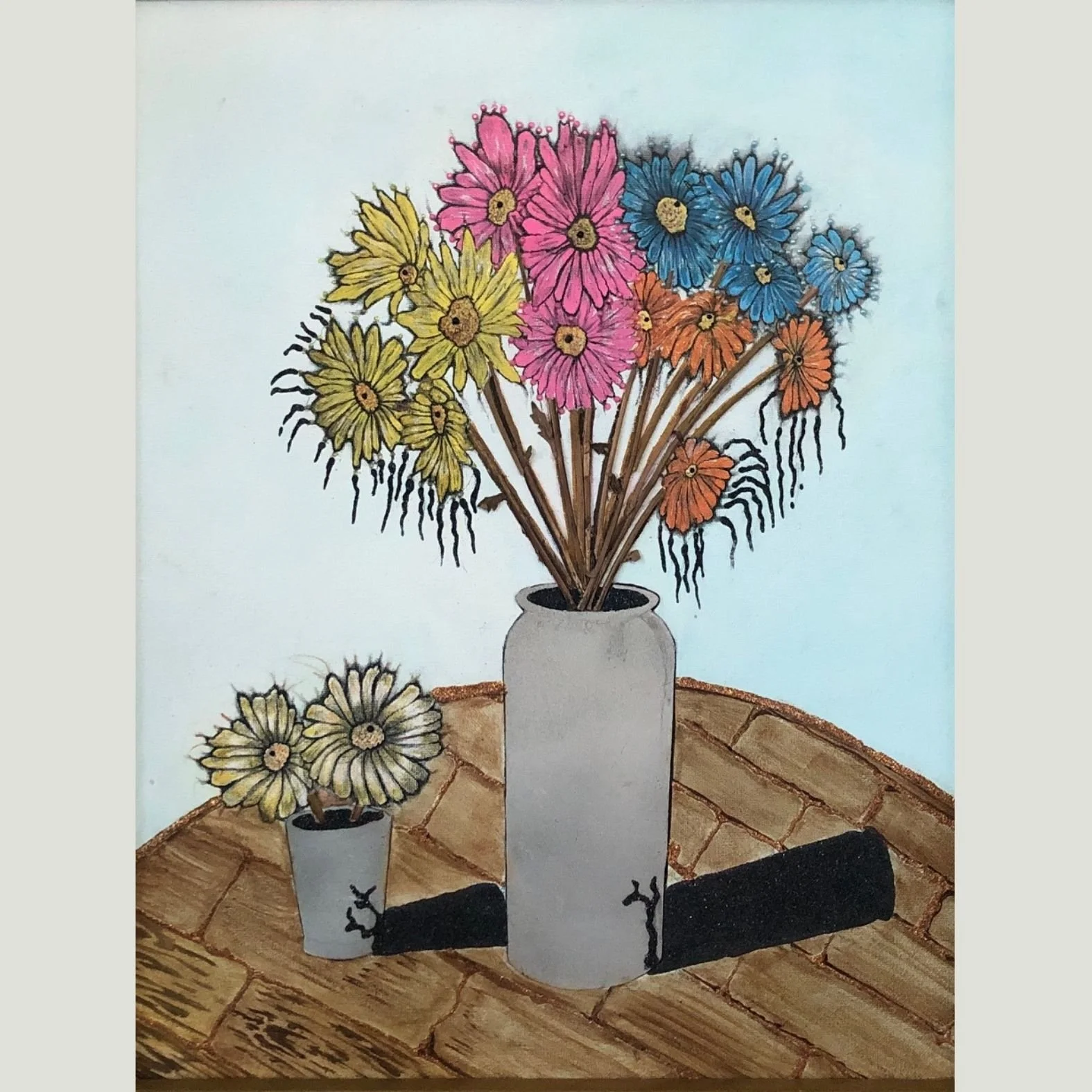 Glitter Daisy | 16x20 Acrylic, Glitter, Dried Florals Mixed Media