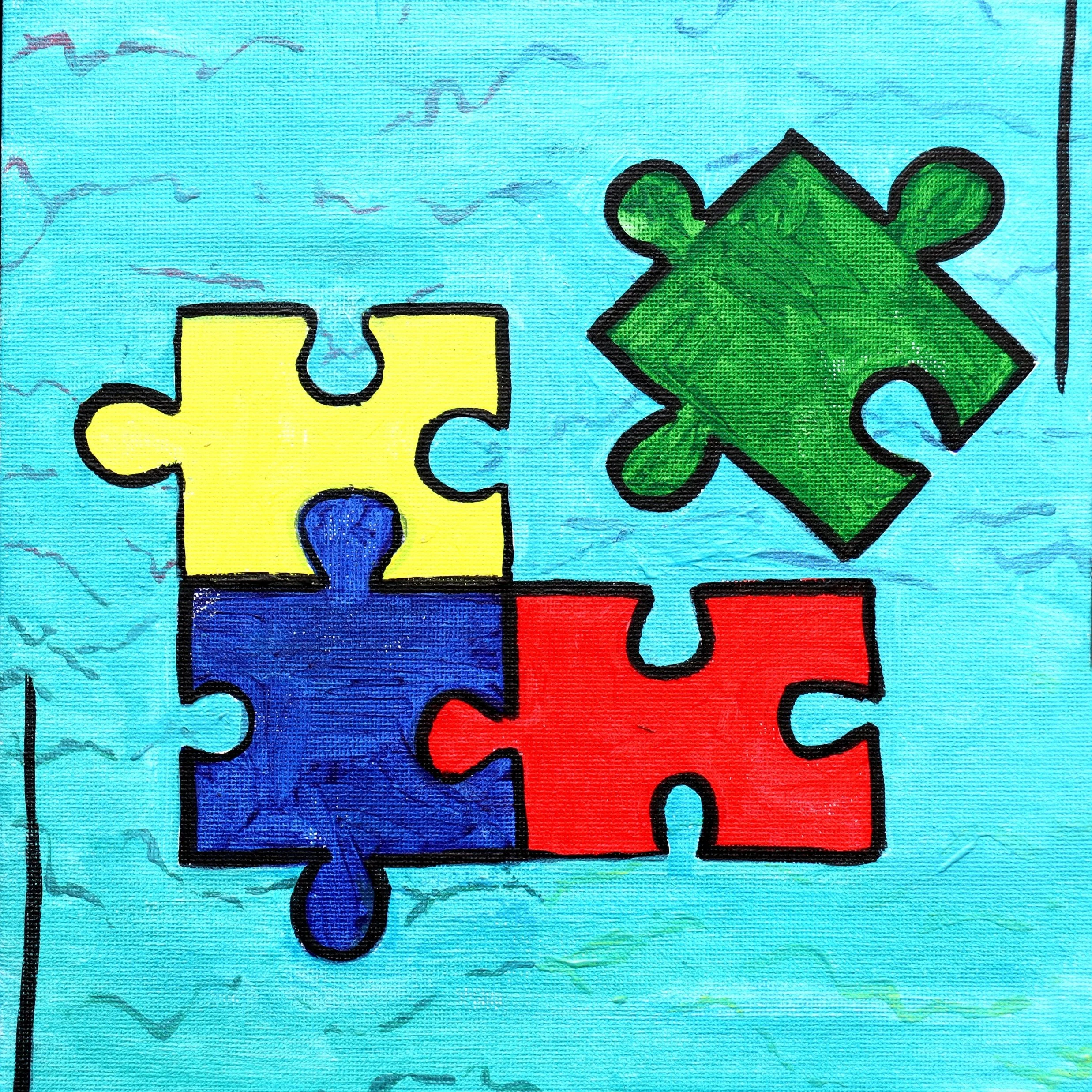 Colorful puzzle pieces symbolizing connection, belonging, and working together, created to encourage children in medical settings in collaboration with Art2Hearts Foundation.