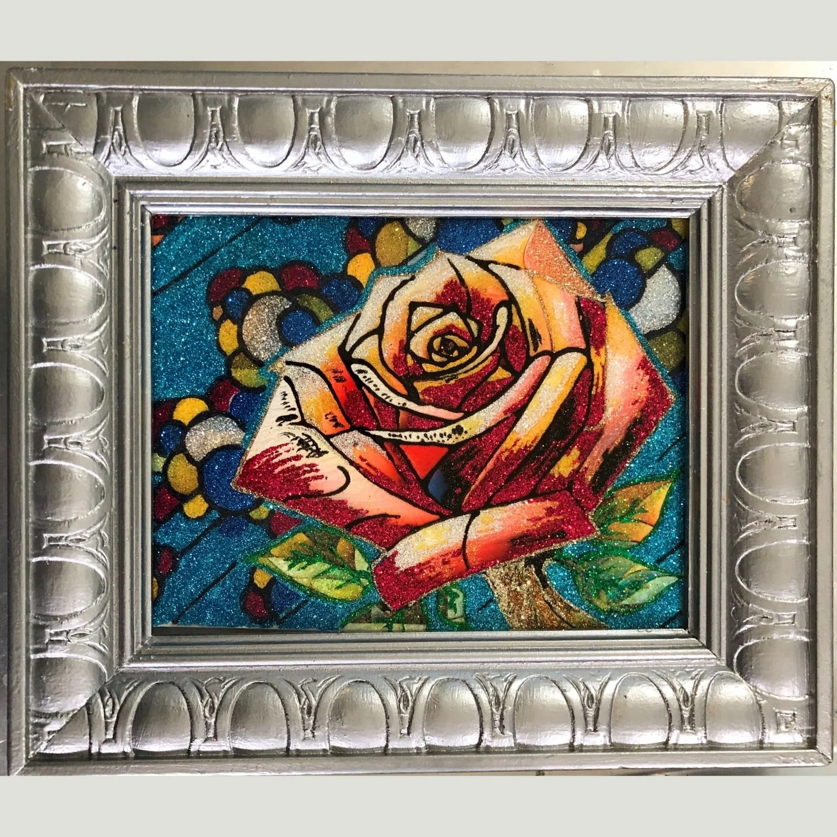 Glitter Rose | 8x10 Acrylic, Glitter, Epoxy Mix Media