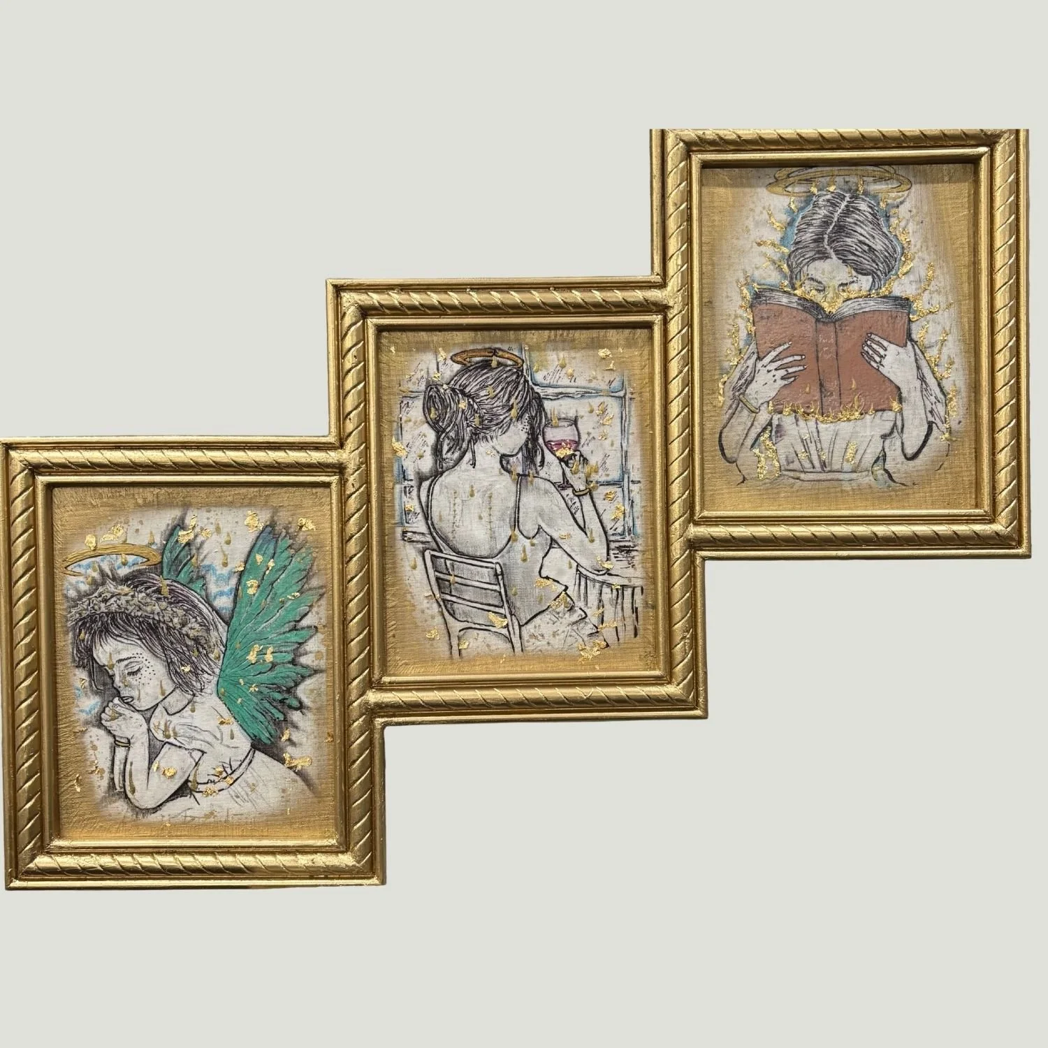 Angel | Three 8x10's Mixed Media Triptych
on canvas boards