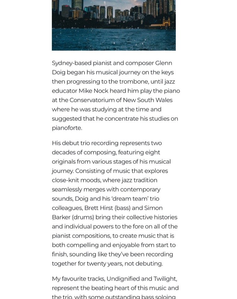 &quot;Overall, the album's significance lies in Doig's fascinating blend of discipline and freedom, reinforcing his status as a strong-willed artist.&quot; Thanks to Barry O'Sullivan and 2MBS Fine Music Sydney for the kind review of my album.