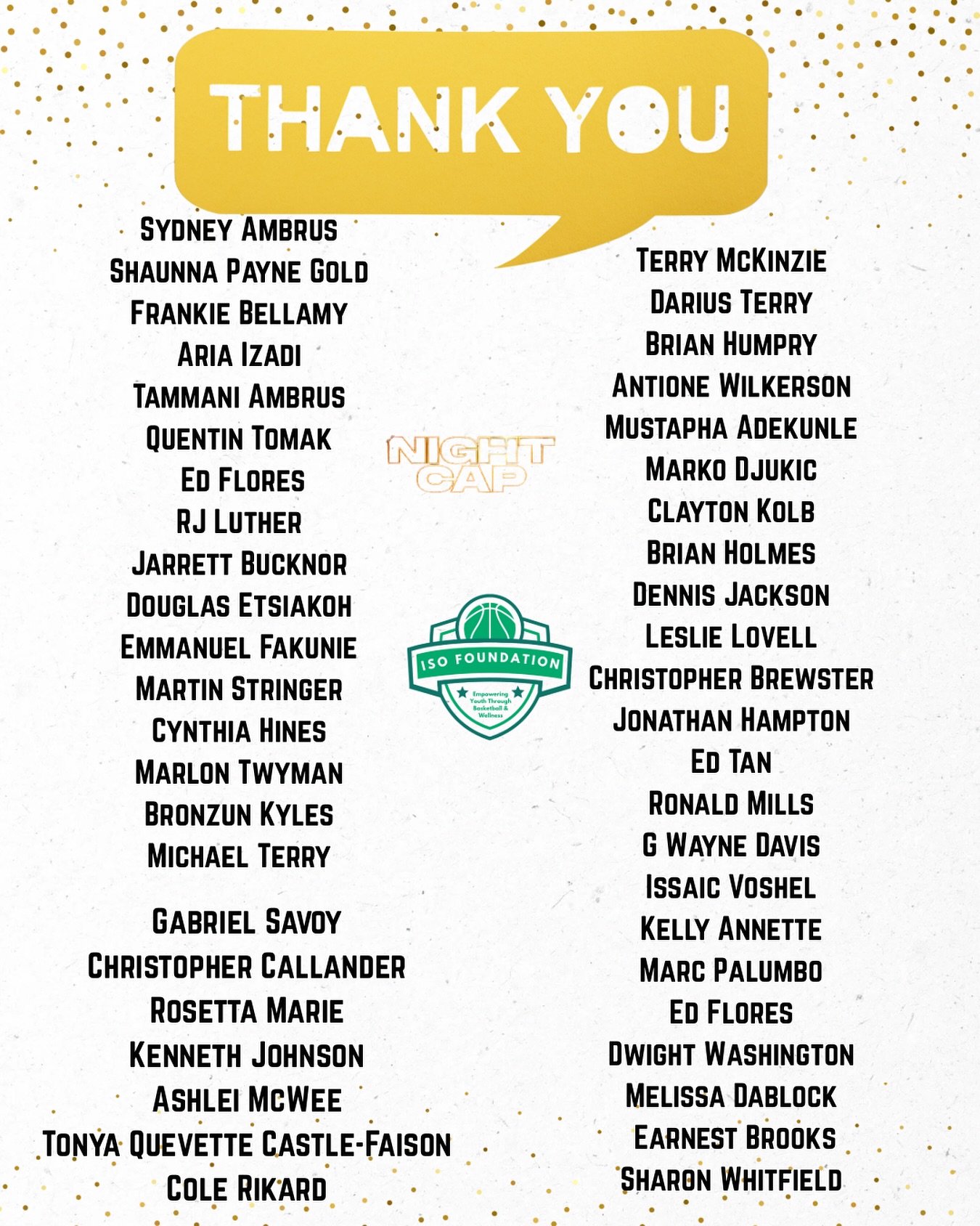 On behalf of @nightcapshow_ Nightcap &amp; the @isofoundation , we can&rsquo;t thank you enough for your generous donations &mdash; they&rsquo;re still rolling in! 🙏 Because of your kindness, families will have a Thanksgiving feast this year. 🦃🍂

