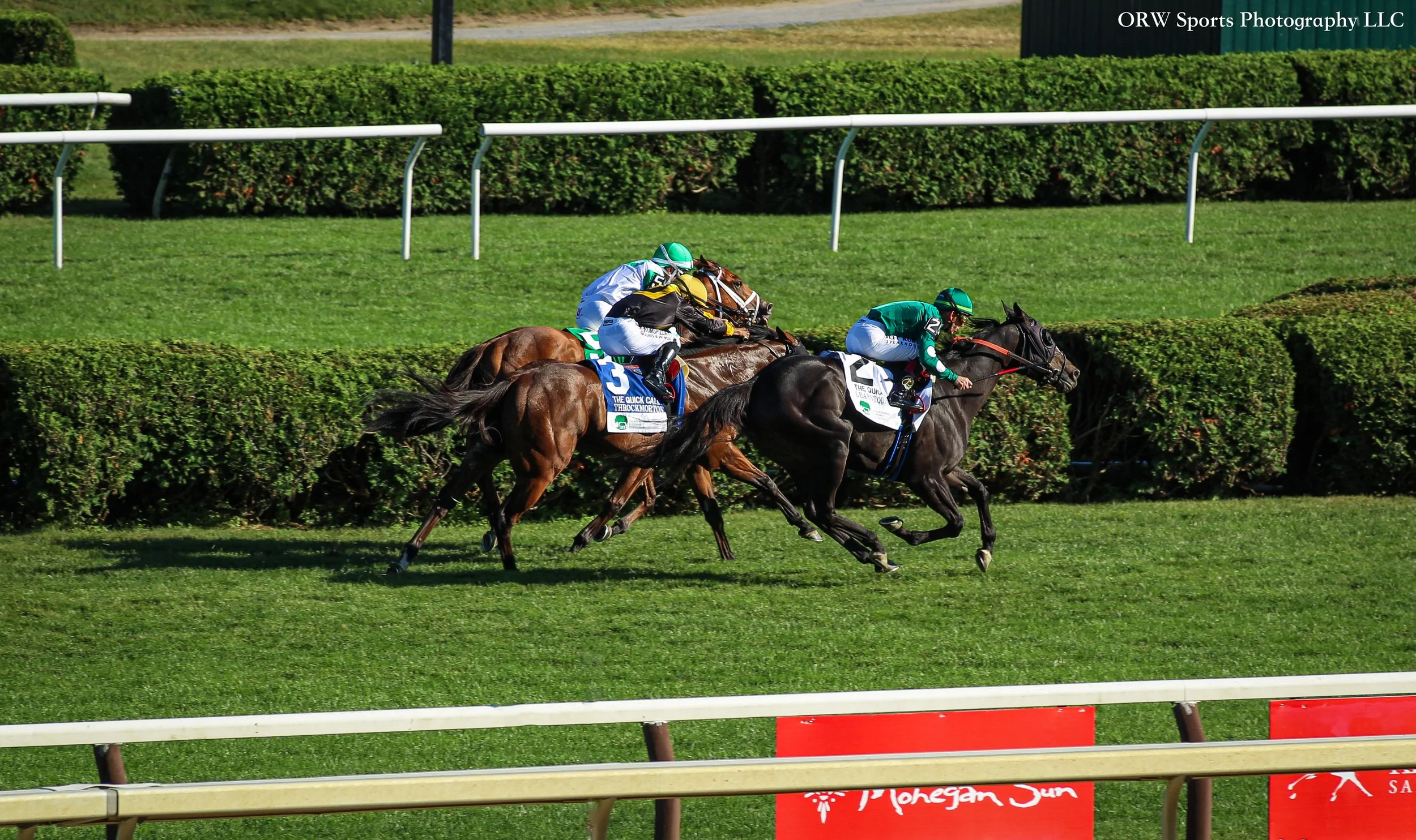 Learntodiscover and Tyler Gaffalione come from last to first to take the Quick Call Stakes at odds of 23-1 