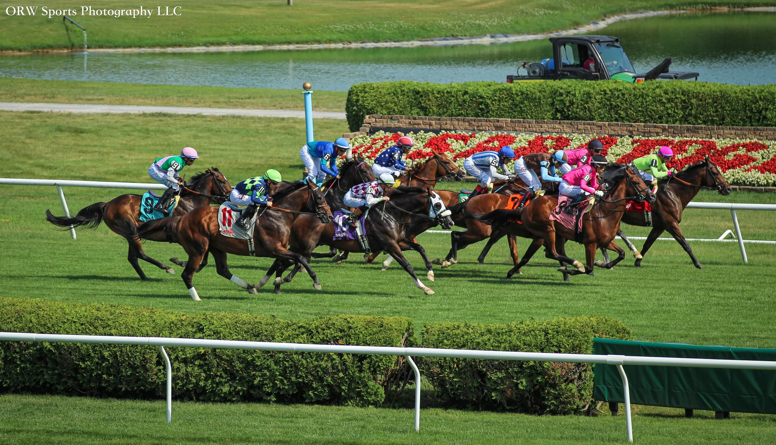 The Grade 3 Kelson Stakes. Zulu Kingdom and Mi Bago, who are seen leading the field, finished in a dead heat. 