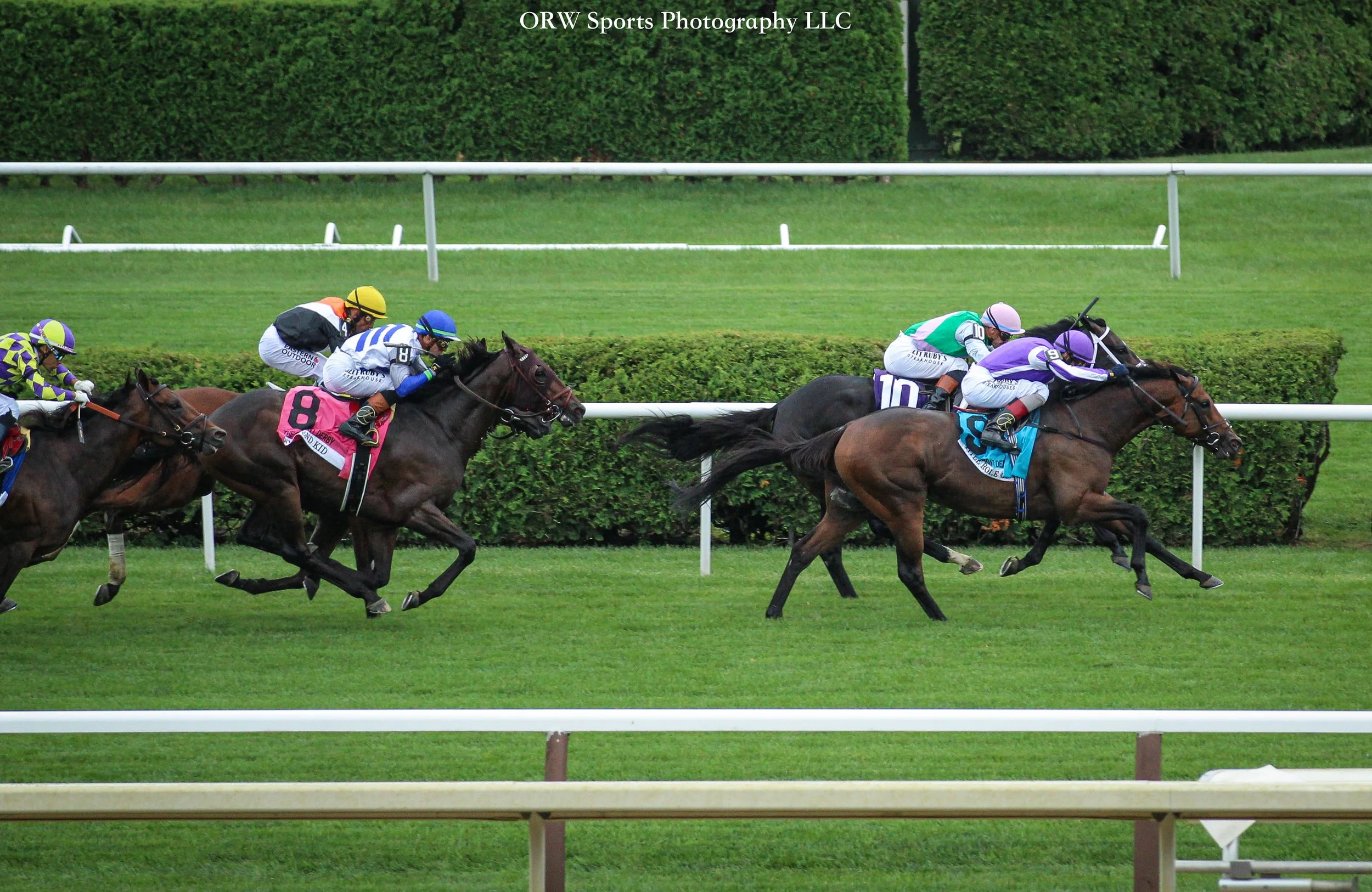 Title Role takes the lead and wins the Grade 1 Belmont Derby from a late-closing West End Kid. 