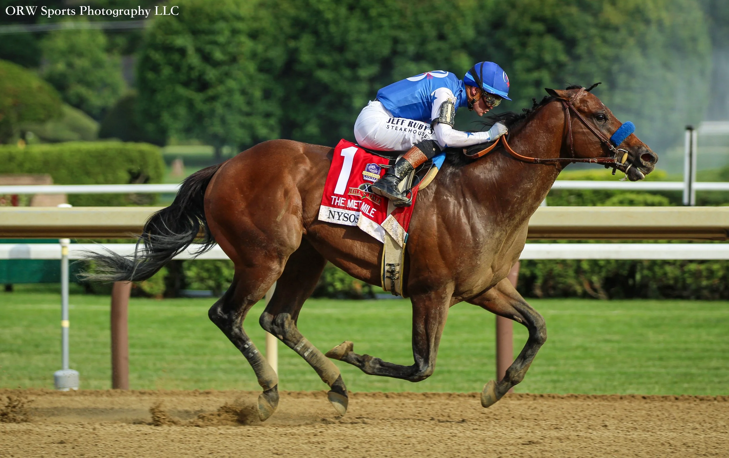 Nysos and Flavien take the Grade 1 Met Mile for trainer Bob Baffert