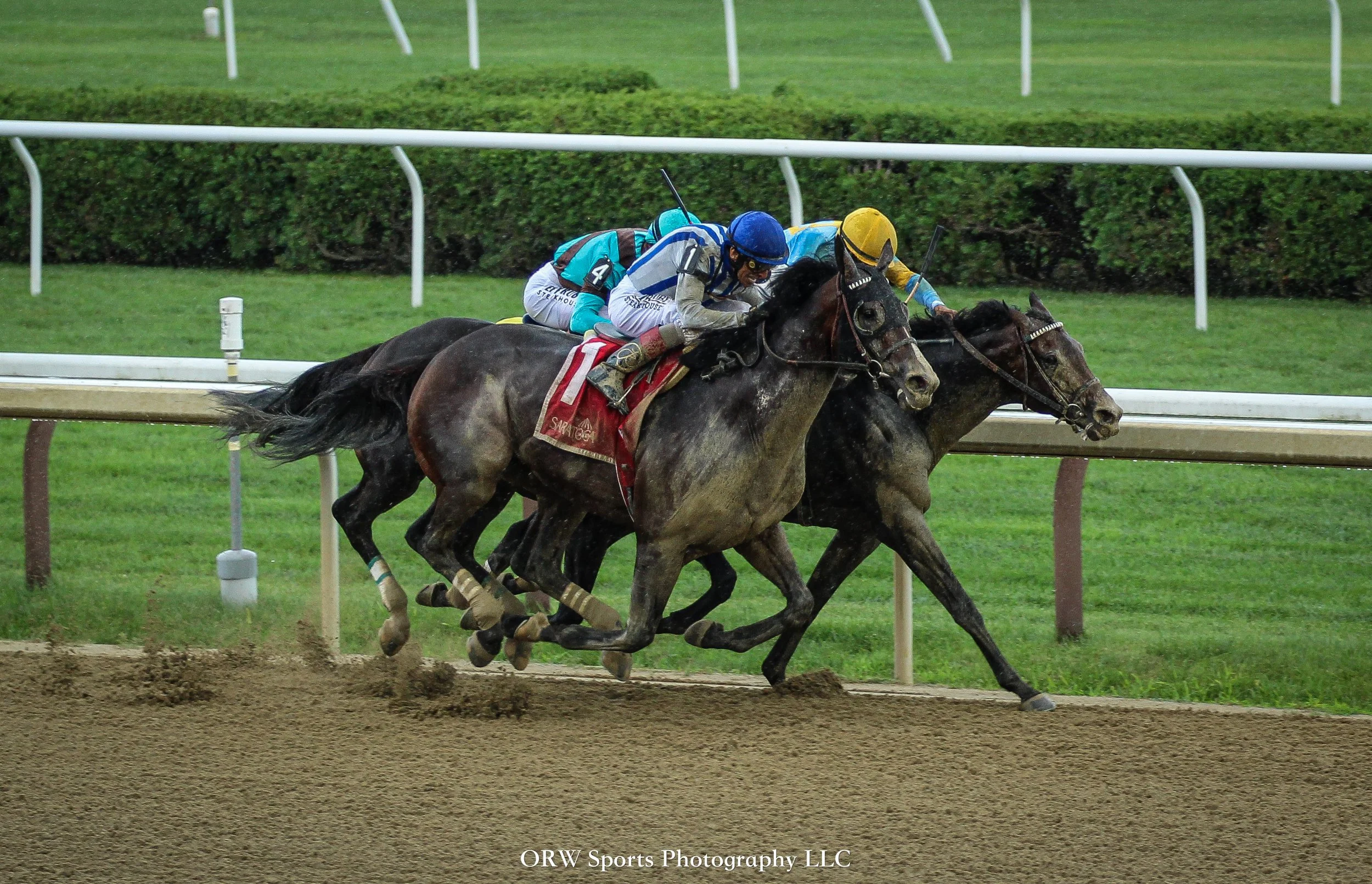 Parchment Party and Stars and Stripes battle it out, while Passing Game stays in the fight in between horses 