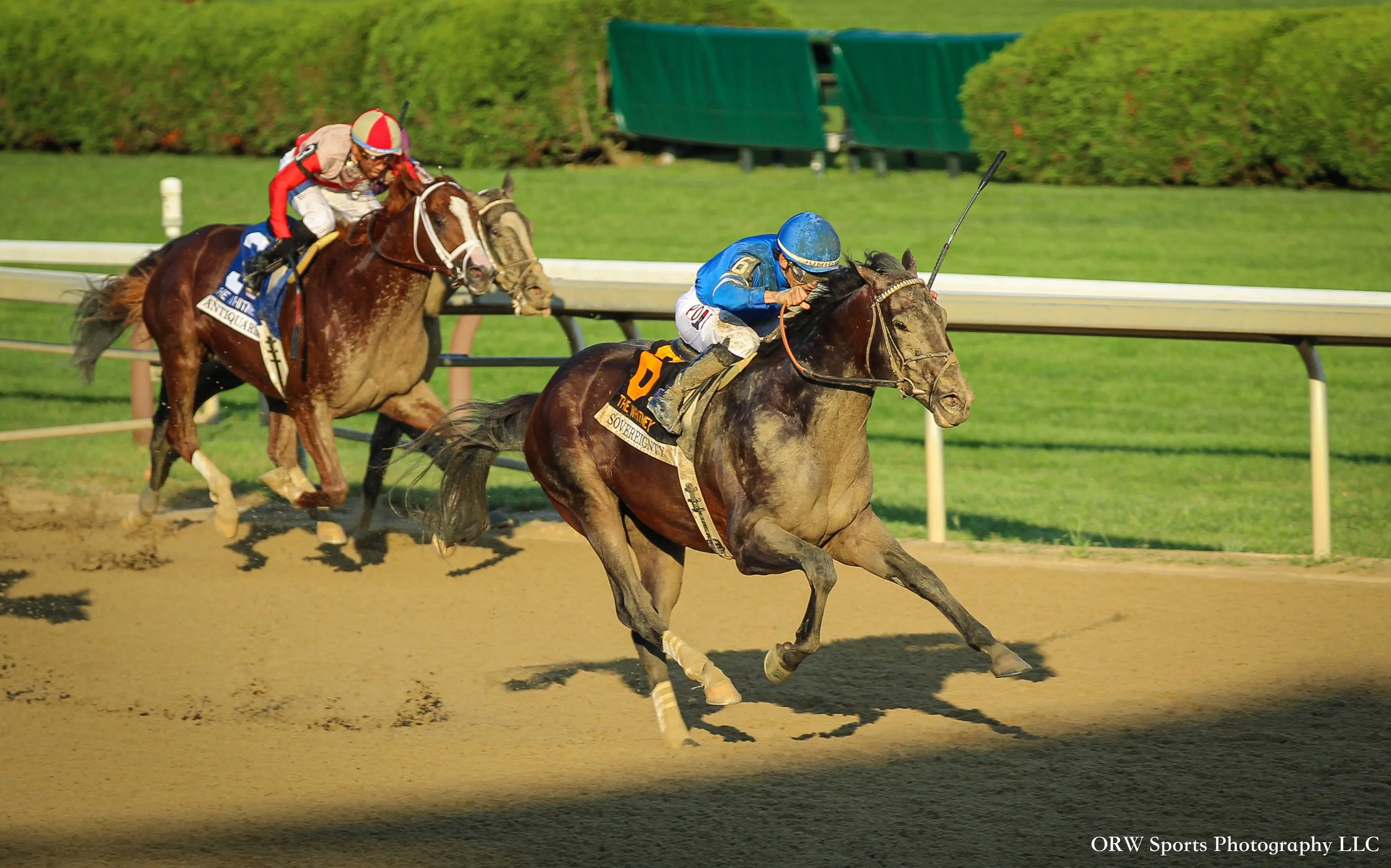 Sovereignty goes from last first and returns to the winners circle in the Grade 1 Whitney Stakes 
