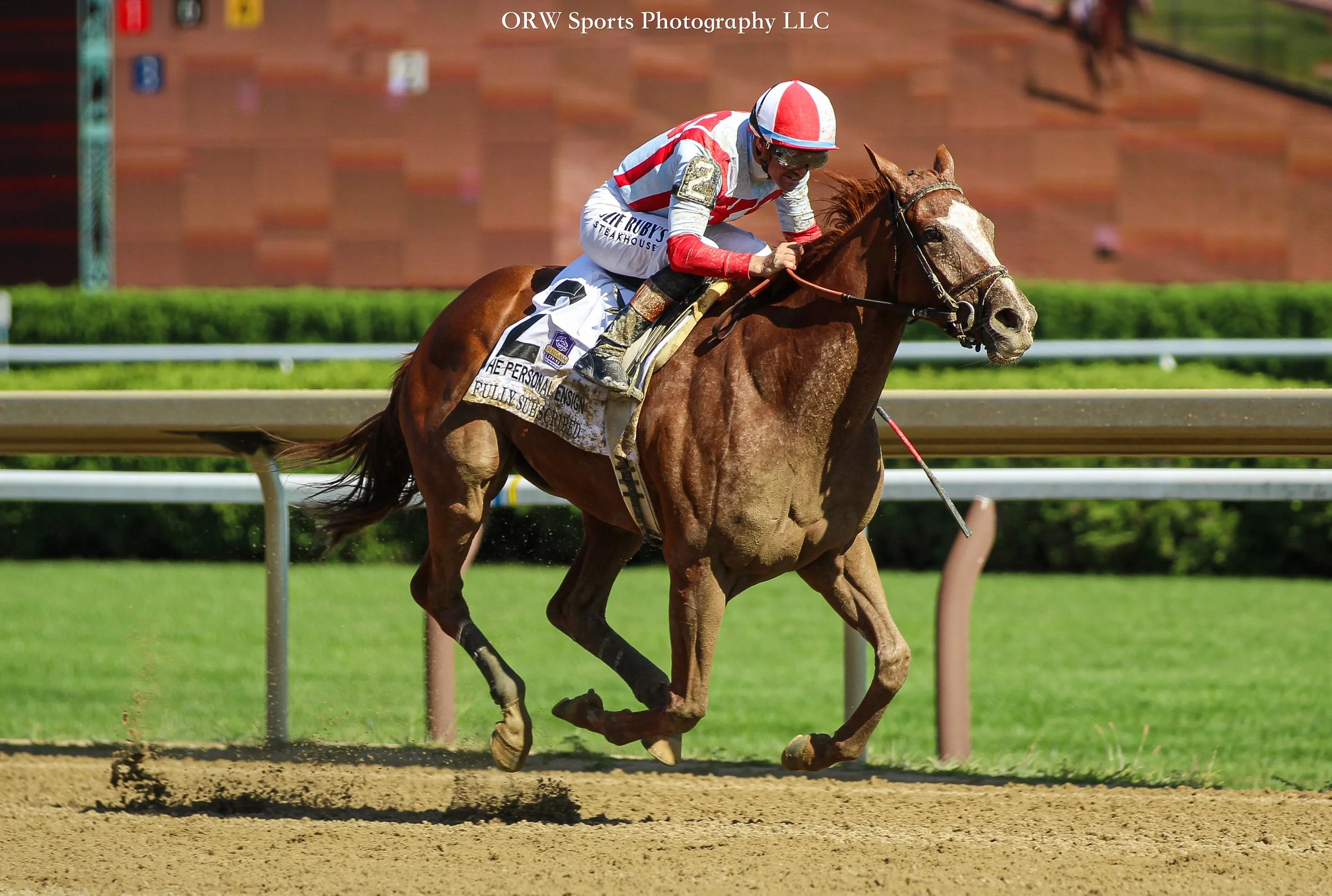 Fully Subscribed earns her first Grade 1 in the Personal Ensign Stakes. Flavien Prat aboard for Chad Brown. 