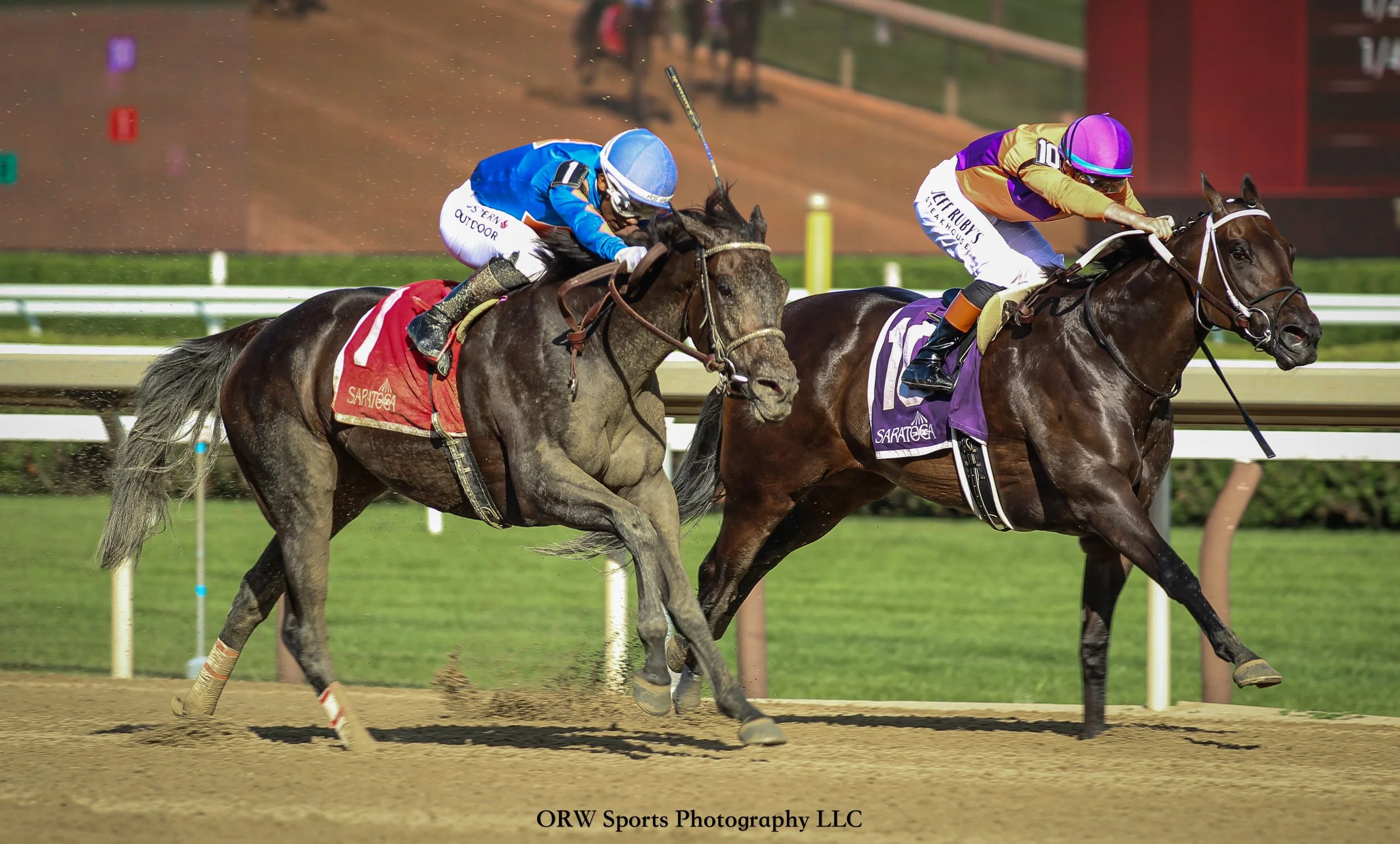 Sippin Pretry goes past race-favorite Goodall to win the Grade 3 Victory Ride Stakes in an upset