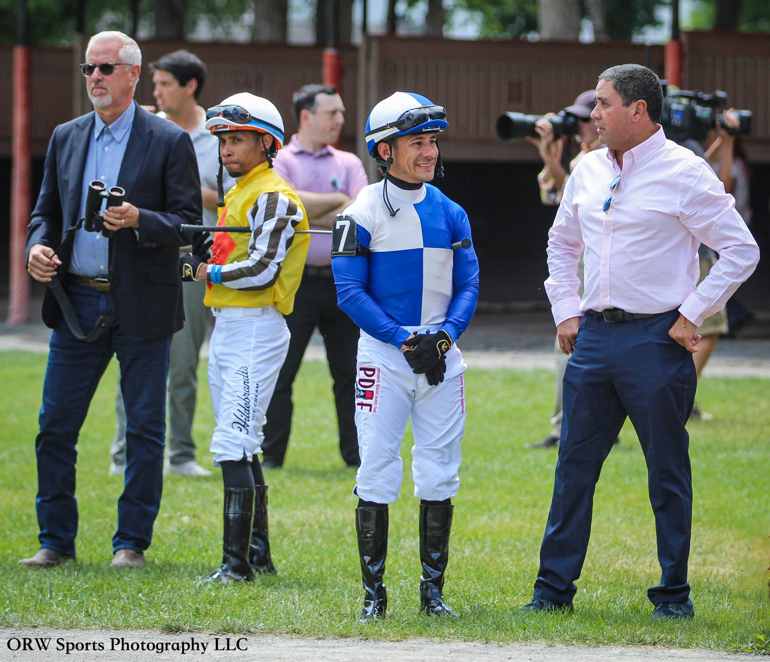 Todd Pletcher, Manny Franco, Junior Alvarado, and Marcelo Arenas. 