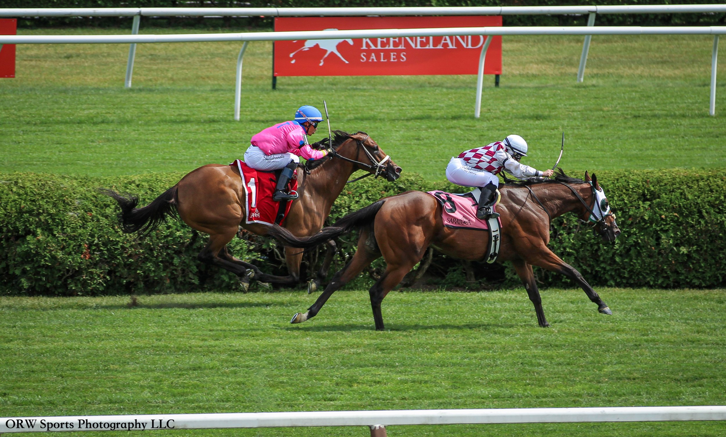 Boston's Phinest runs down Courtly Banker in the closing stages 
