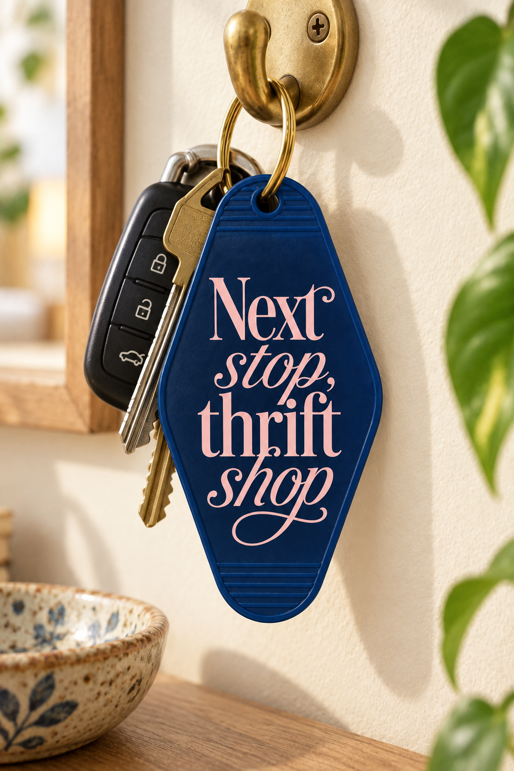 "Next Stop, Thrift Shop" Motel-Style Keychain