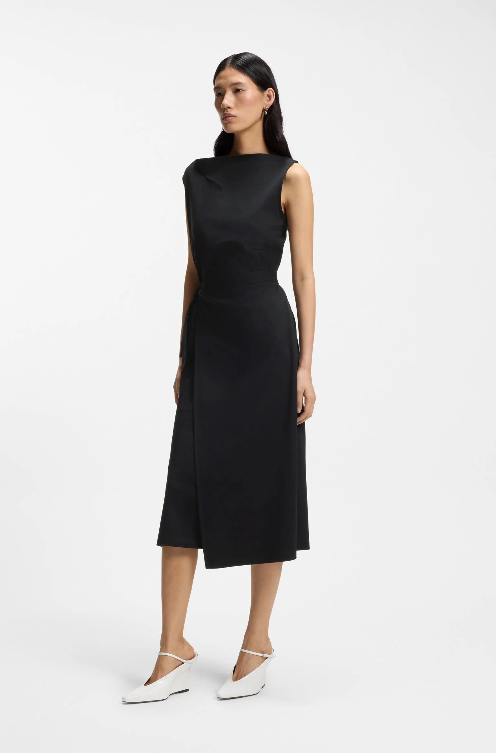 Mercerised-cotton dress with cowl neckline