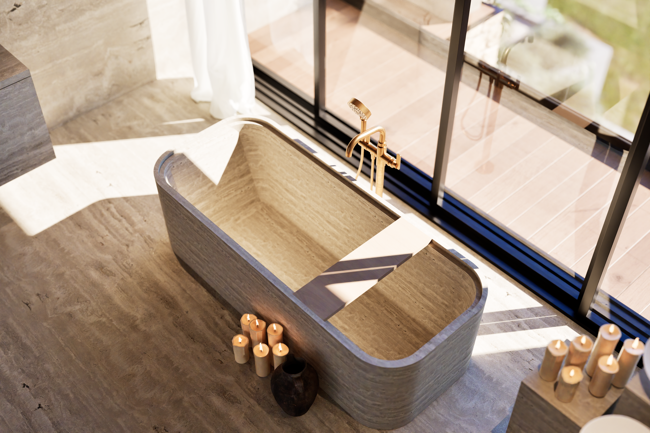Pacific ocean view in Malibu on Andromeda master bathroom tub by Go Nuts Design
