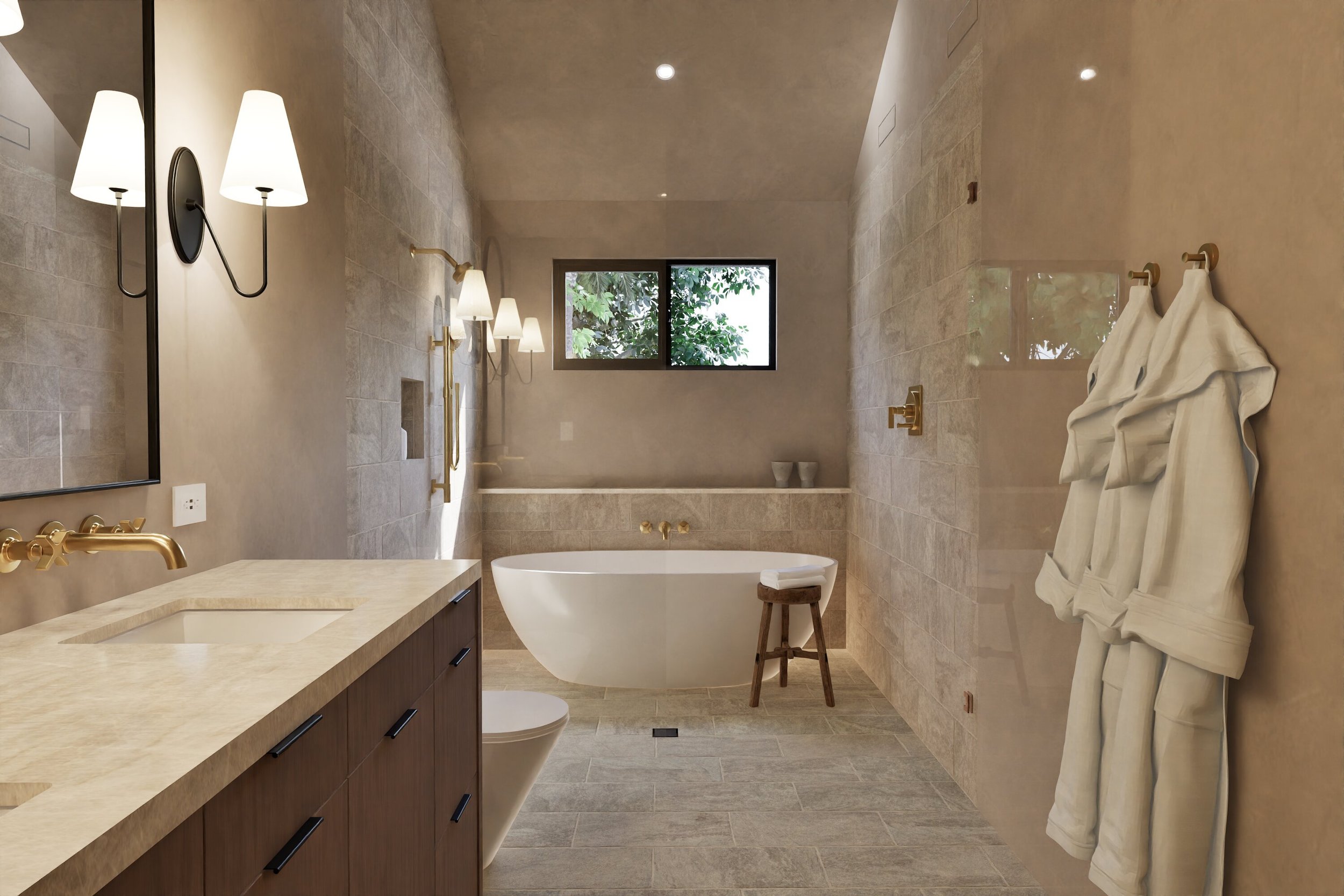 Master bathroom design antiquated tiles by Go Nus Design.