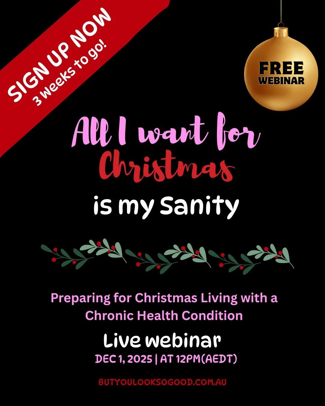 🎄 Join us &mdash; less than three weeks to go!
✨ FREE Christmas Webinar + Giveaways! ✨
All I Want for Christmas is My Sanity

Because let&rsquo;s be honest &mdash; Christmas can be a lot.
The people. The planning. The energy. The expectations.
And i