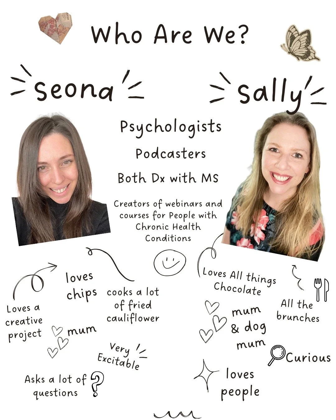 ✨ Hello to all our new faces ✨
We&rsquo;ve had lots of new followers join us over the past couple of months, so we thought it was time to properly say hi 👋

We&rsquo;re Seona &amp; Sally &mdash; psychologists, podcasters, humans&hellip; and both liv
