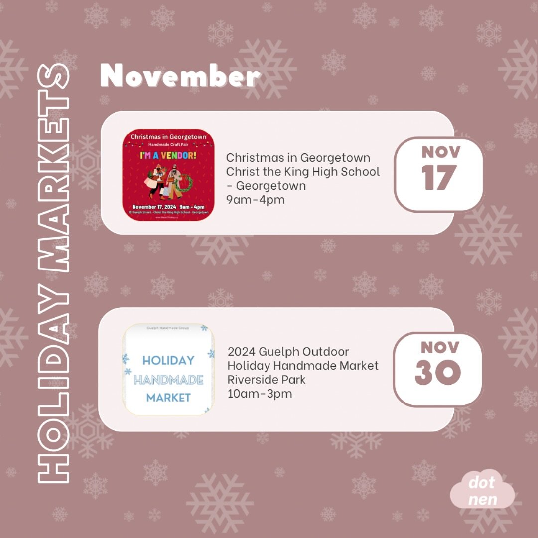 This month&rsquo;s markets 🎄

Come see us and support other local vendors 🫶

#smallbusinesscanada #christmasmarket #shopsmallthischristmas
