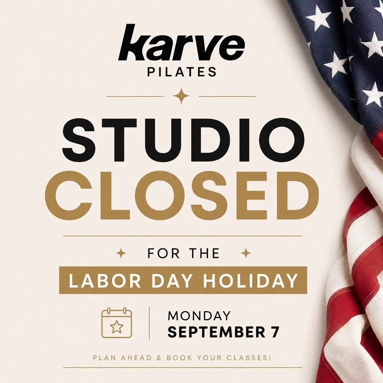 A little Labor Day reminder! 🇺🇸✨

We will be closed Monday, September 7 in observance of the holiday. If Monday is usually your Pilates day, be sure to plan ahead and book your classes around the closure!

Wishing everyone a well deserved day to re