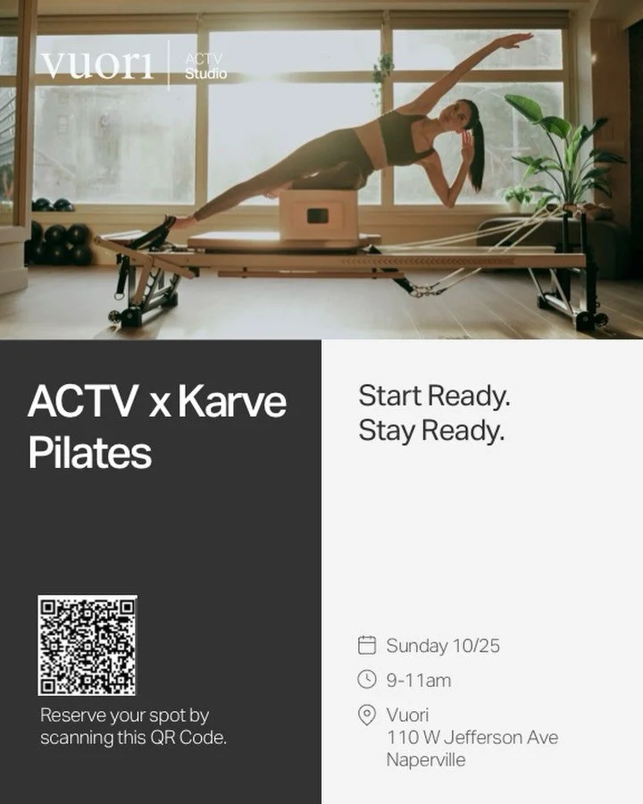 KARVE x VUORI | A Morning of Movement

We&rsquo;re excited to be partnering with Vuori once again for a special morning at their beautiful Downtown Naperville location 📍

Join us for an exclusive Classical Pilates mat experience followed by a little