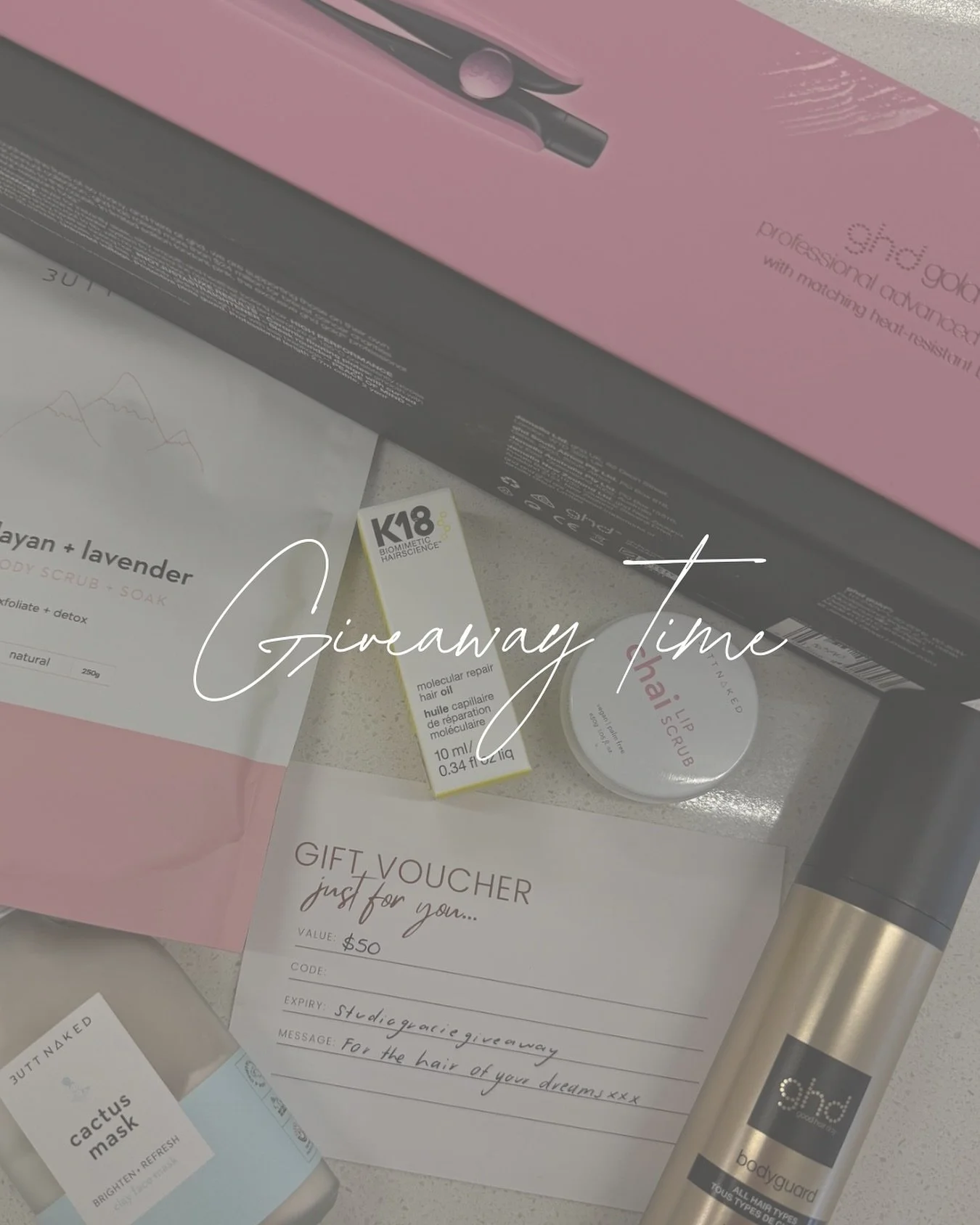 GIVEAWAY TIME
To celebrate 1 year of Studio Gracie, we’re giving YOU the chance to win the ultimate self-care + hair bundle
One lucky winner will receive:
π«§ GHD Gold straightener
π«§ K18 Molecular Hair Oil
π«§ GHD Body Guard heat protectant
?
