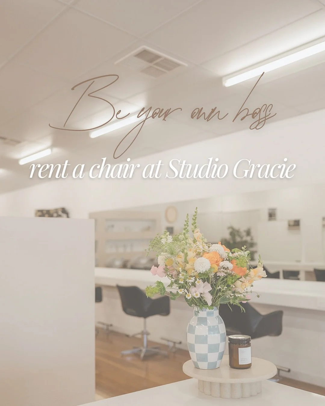 At Studio Gracie, we’re offering independent stylists the opportunity to rent a chair in our calm, luxurious and supportive salon space. Perfect for those wanting flexibility, independence, and the chance to grow their business in a beautiful e