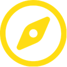 A yellow compass icon inside a black circle