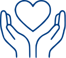 Outline of two hands holding a heart