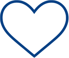 Outline of a blue heart with a black center