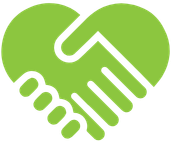 A graphic of a handshake inside a heart shape