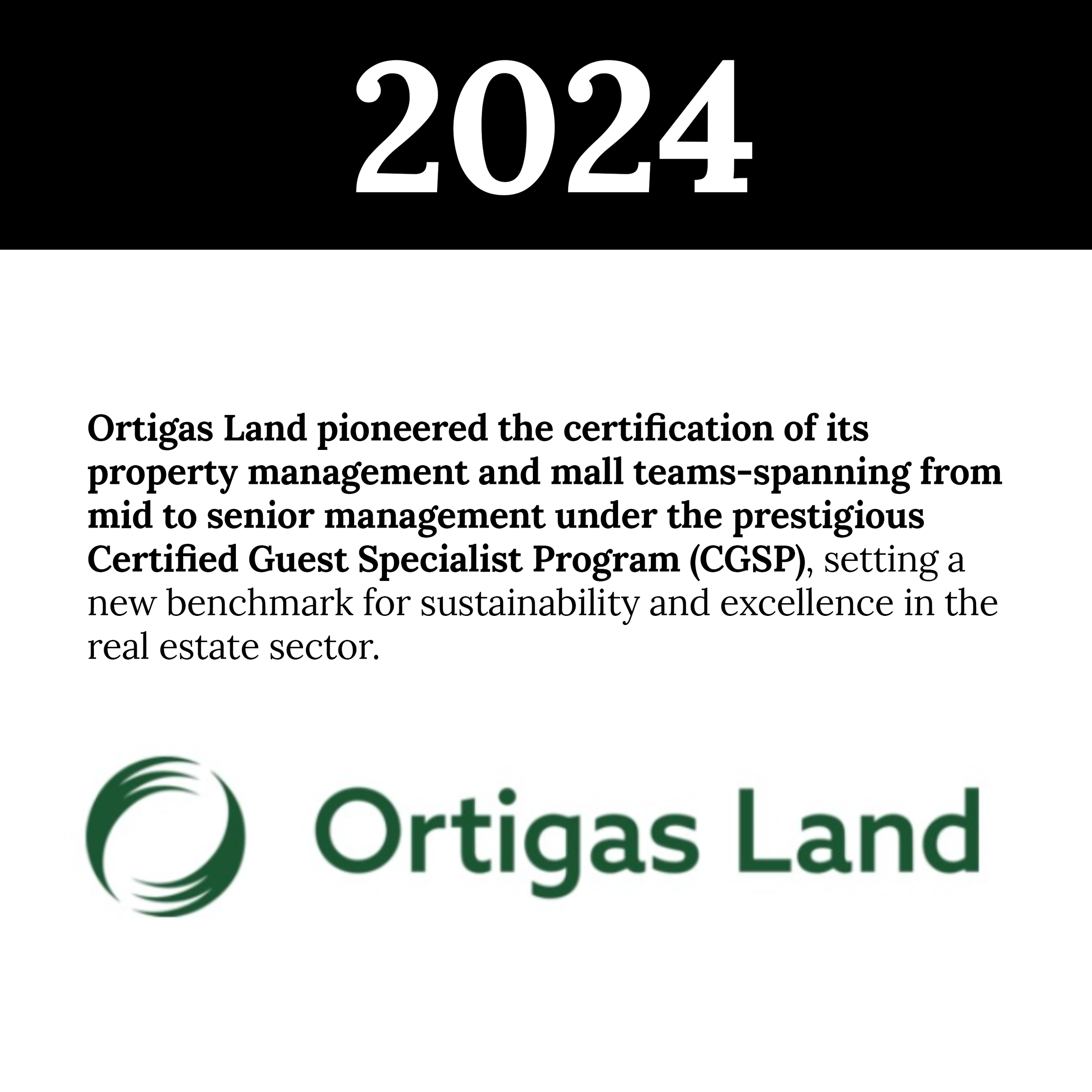 2024 logo with green and black text and a circular leaf graphic, representing Ortigas Land.