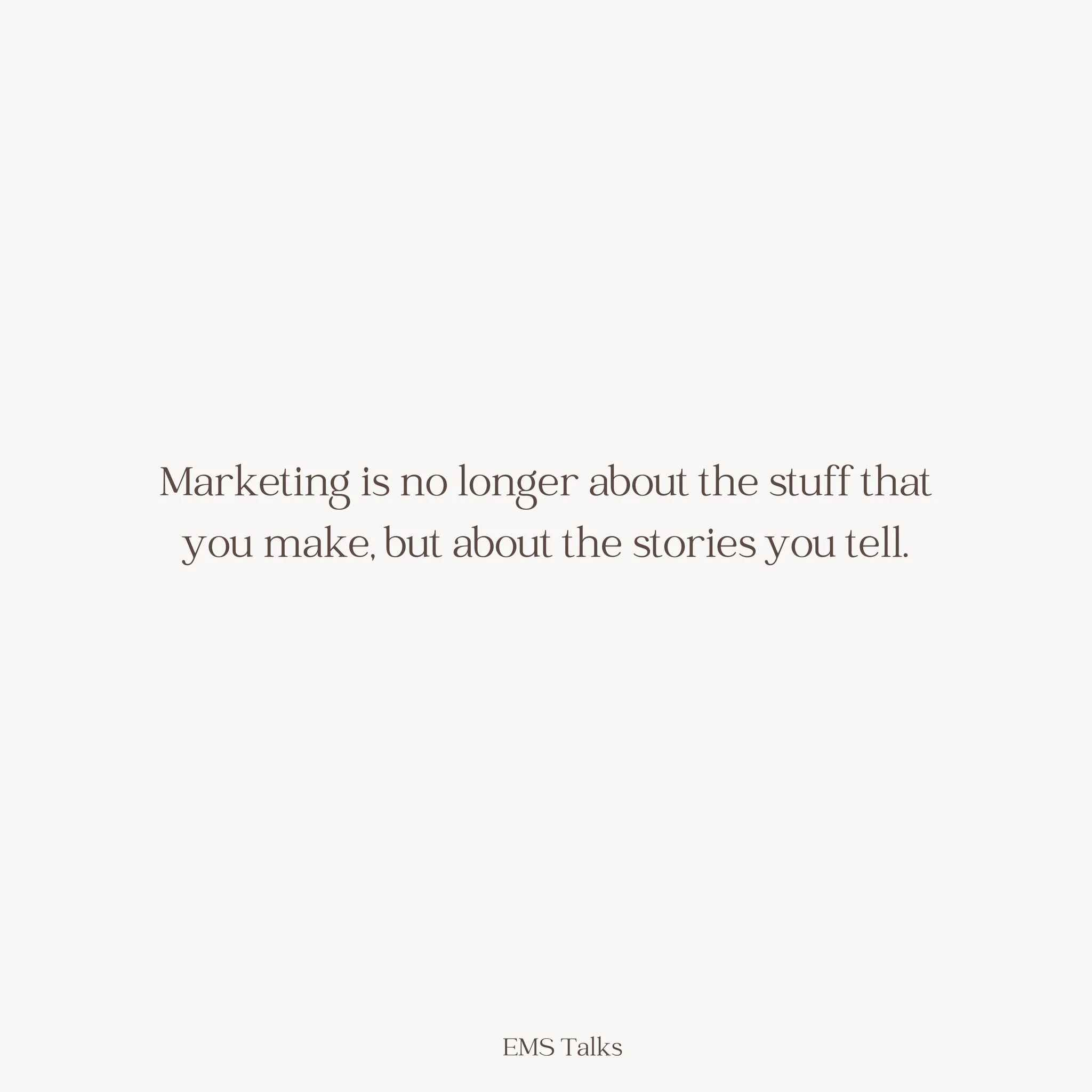 &quot;𝙈𝙖𝙧𝙠𝙚𝙩𝙞𝙣𝙜 𝙞𝙨 𝙣𝙤 𝙡𝙤𝙣𝙜𝙚𝙧 𝙖𝙗𝙤𝙪𝙩 𝙩𝙝𝙚 𝙨𝙩𝙪𝙛𝙛 𝙩𝙝𝙖𝙩 𝙮𝙤𝙪 𝙢𝙖𝙠𝙚, 𝙗𝙪𝙩 𝙖𝙗𝙤𝙪𝙩 𝙩𝙝𝙚 𝙨𝙩𝙤𝙧𝙞𝙚𝙨 𝙮𝙤𝙪 𝙩𝙚𝙡𝙡.&quot;

Tegenwoordig draait het niet meer om wat je verkoopt, maar om hoe je het vertelt. W
