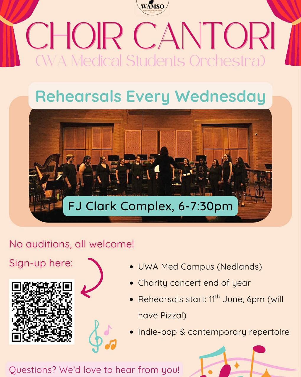 ✨WAMSO CHOIR CANTORI✨
 
WE WANT TO HEAR YOU SING!!! 🎤🎶 If you&rsquo;re interested in singing and unwinding with peers, Choir Cantori is looking for new voices. Choir Cantori is a student-led contemporary singing group that performs with the wonderf