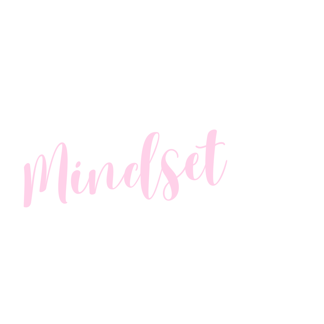 "Mindset Mentoring" text in pink and white cursive on black background.