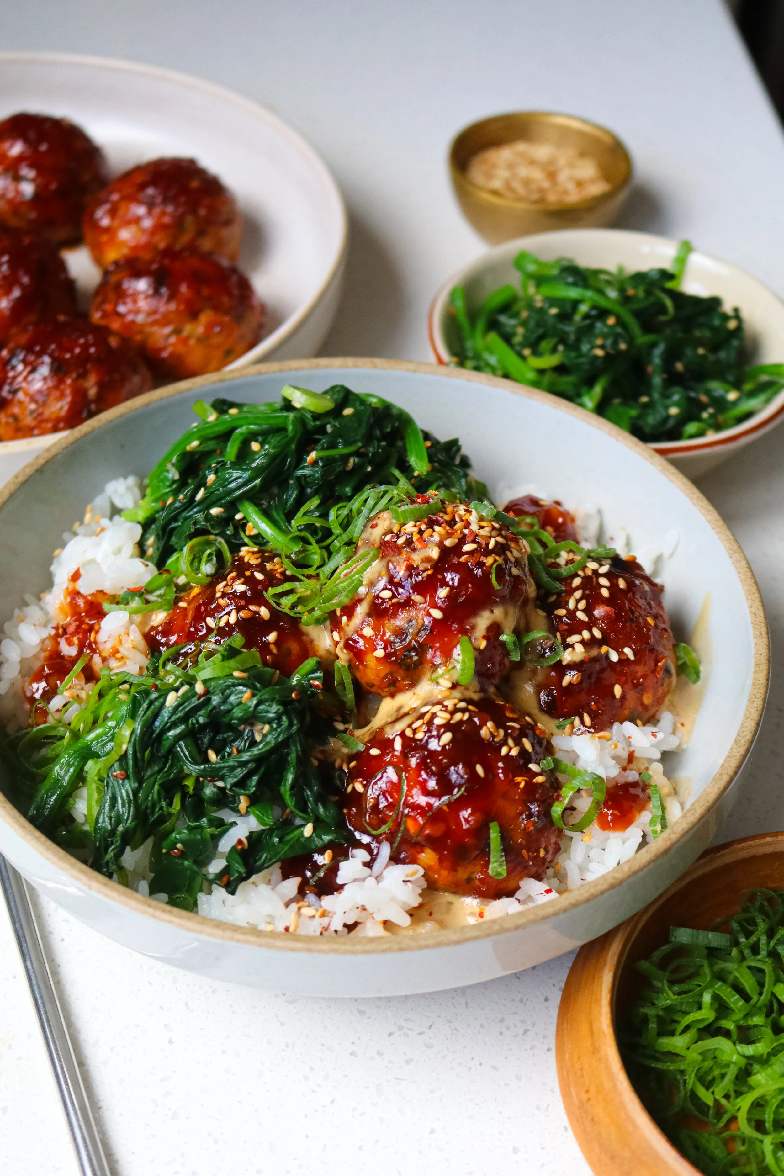 Korean-Style Chicken &amp; Chilli Meatballs with Gochujang Maple Glaze 