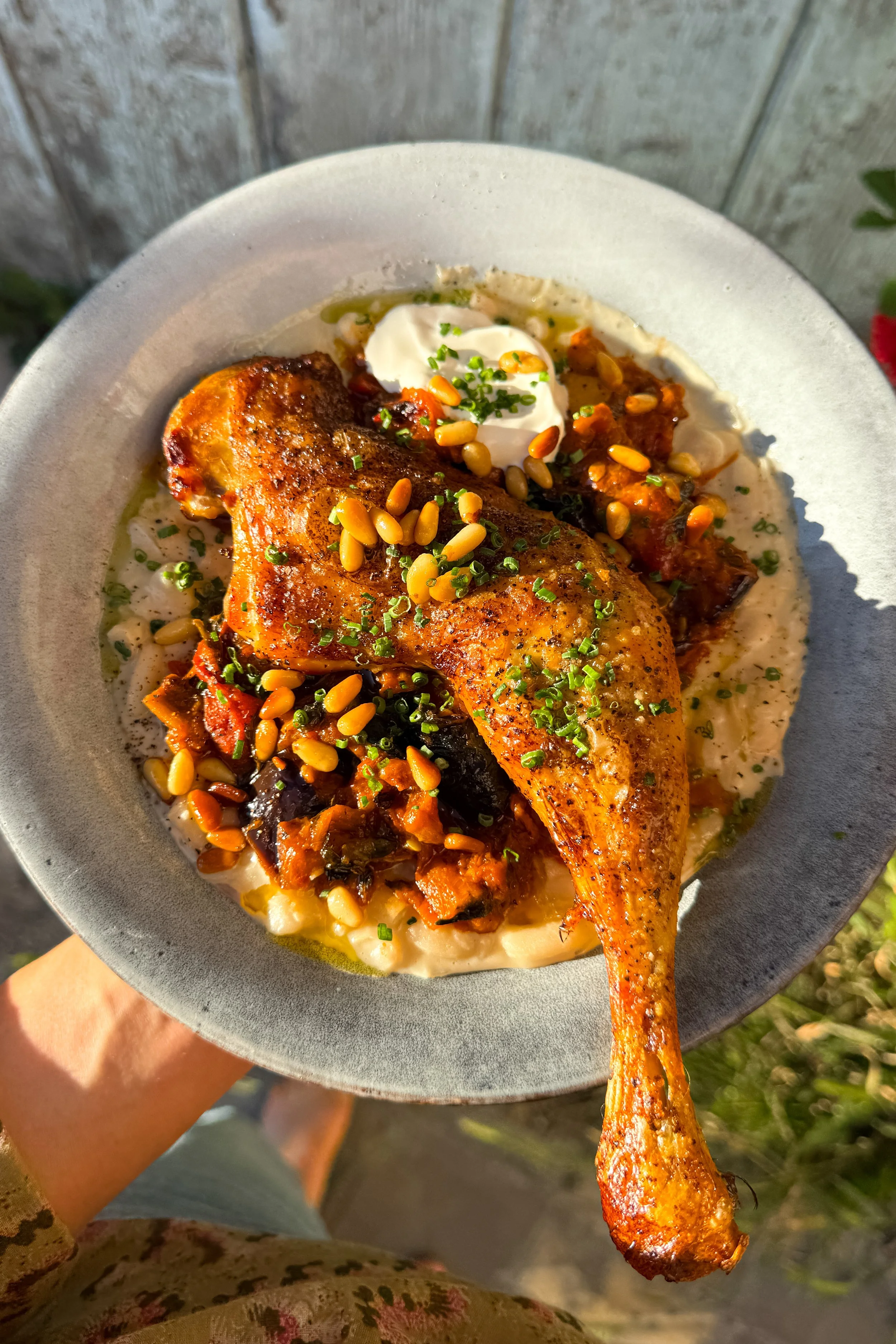 Caramelised Smashed Ratatouille with Butter Roast Chicken 