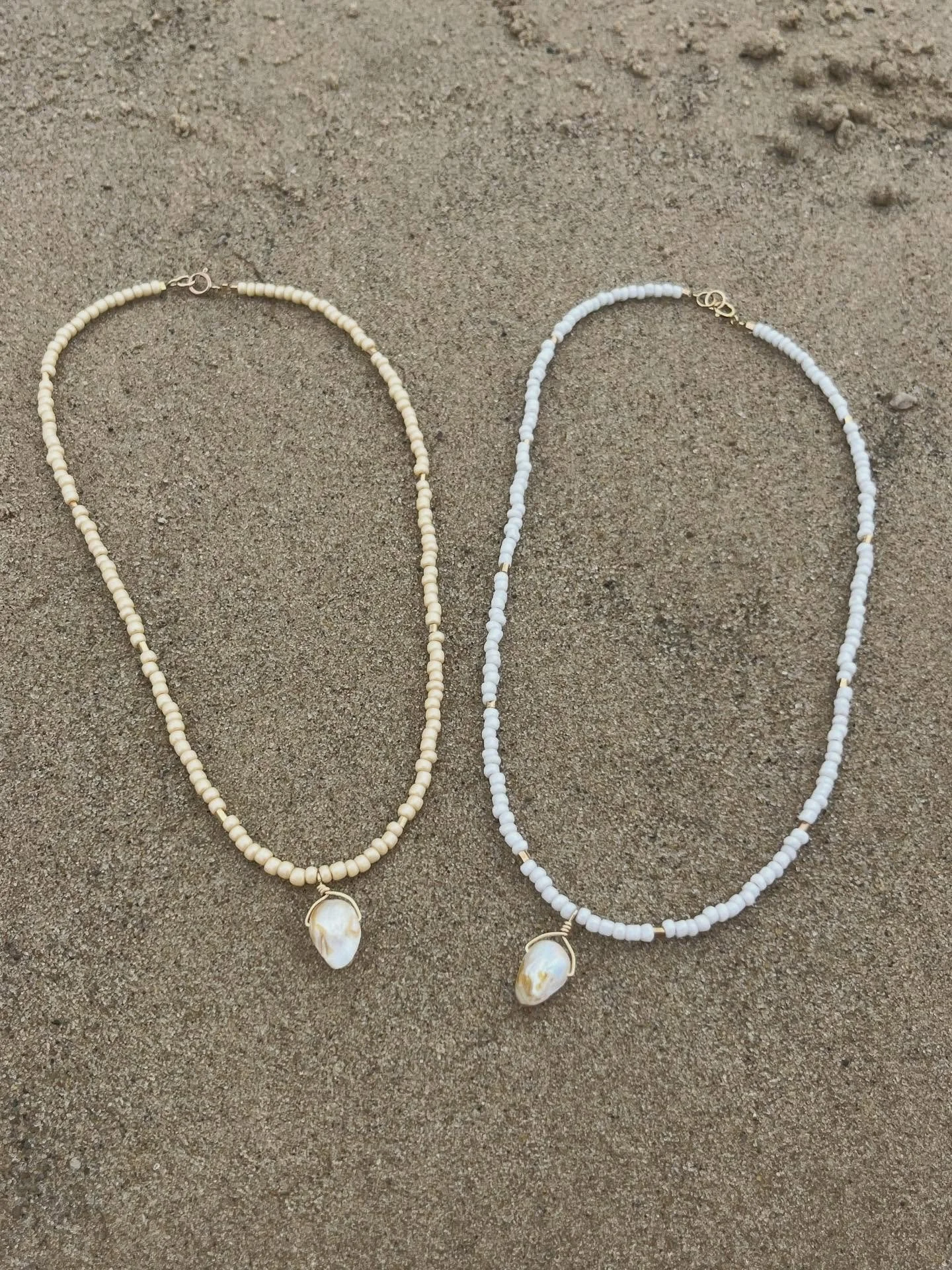 Meet the Sandy and Dune Necklaces 🌊🐠. Little pieces of beach magic for your jewellery collection, with gold filled details for lasting shine and freshwater pearls for that perfect mermaid touch.🧜&zwj;♀️✨