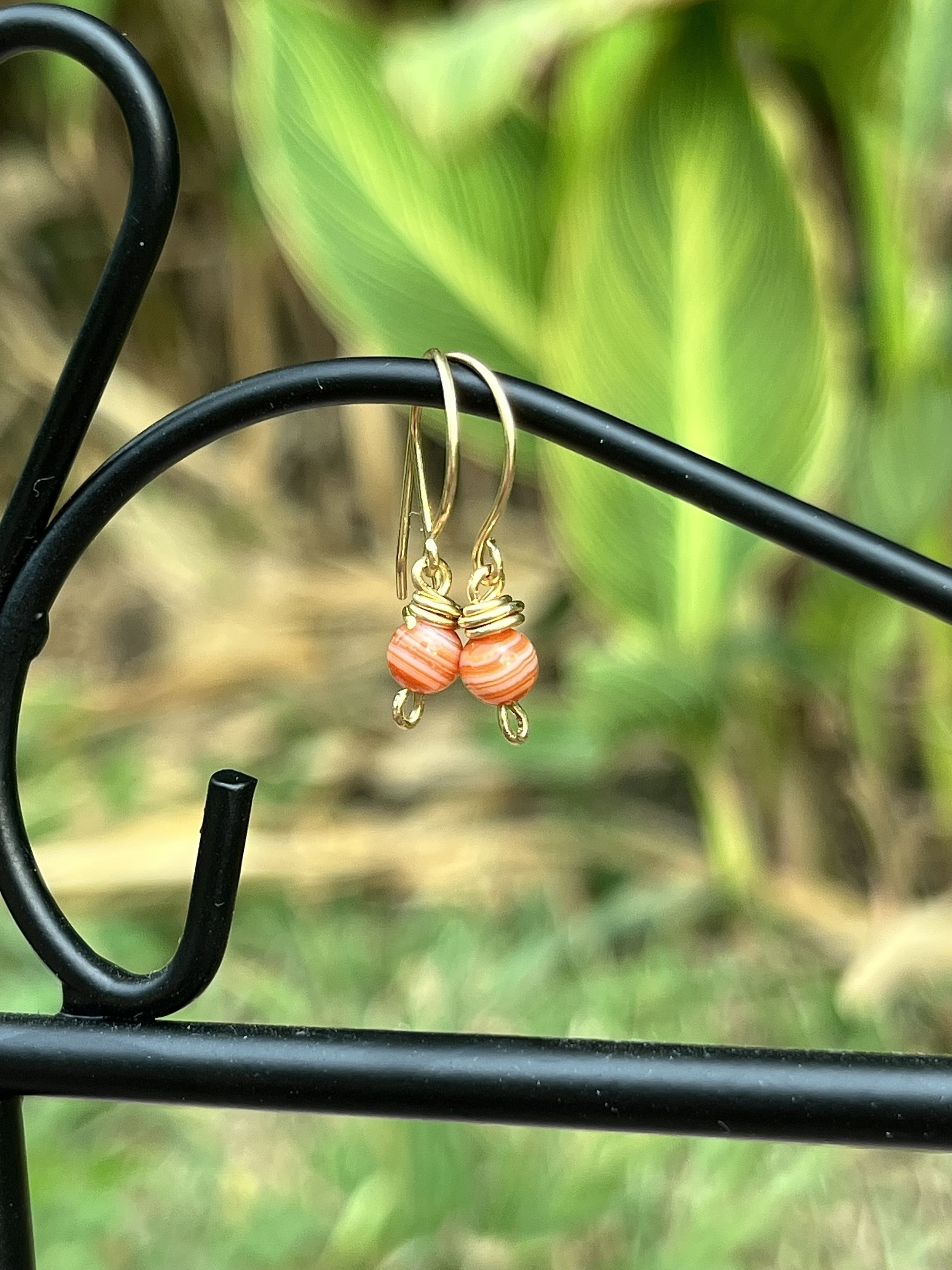 Striped carnelian gold filled earrings